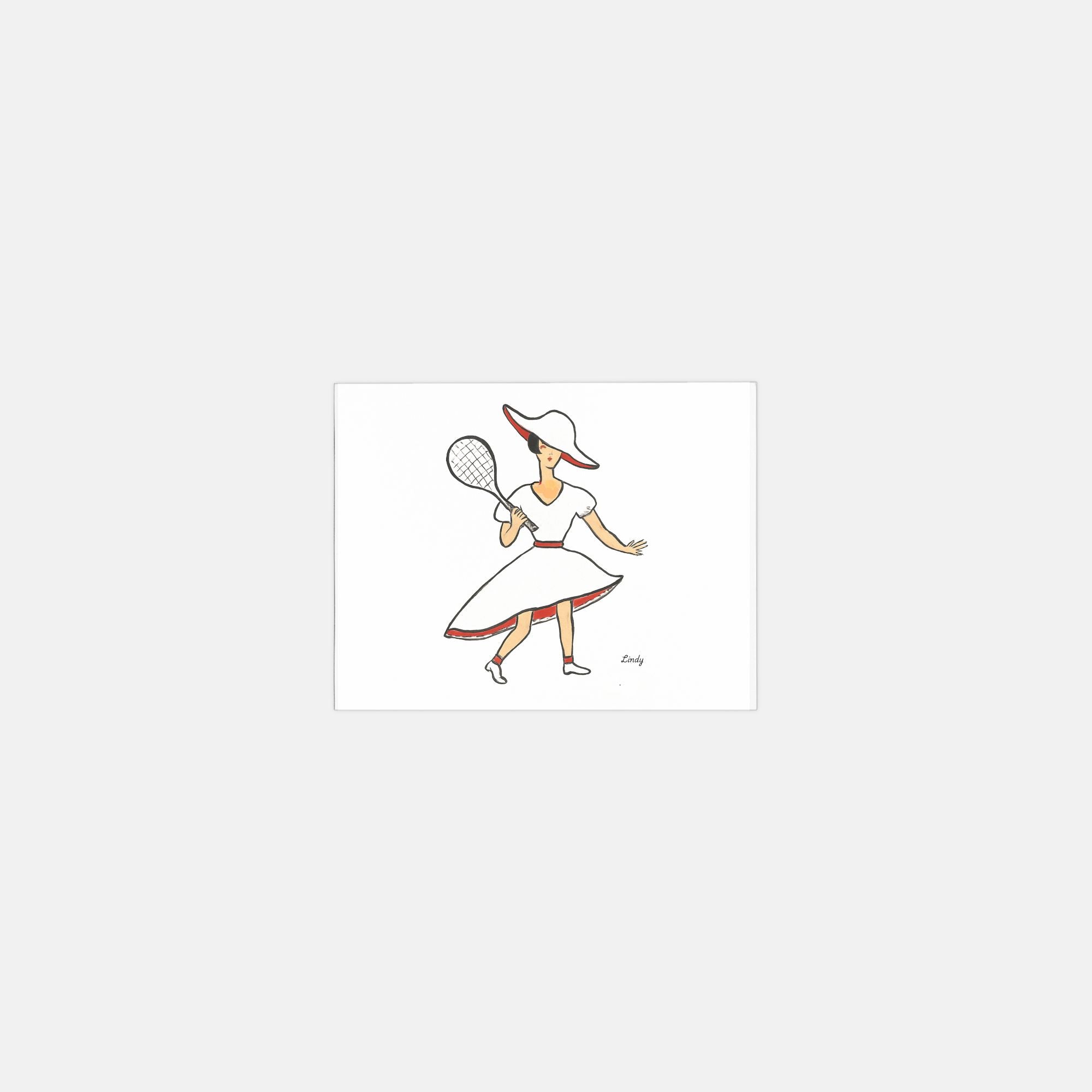 Red vintage tennis player watercolor note cards, pack of 10 with envelopes — alternate view