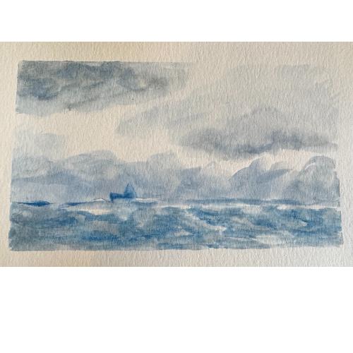 Blue Indigo Sea Original Watercolor Painting – 6x9 Sailboat Nautical Wall Art