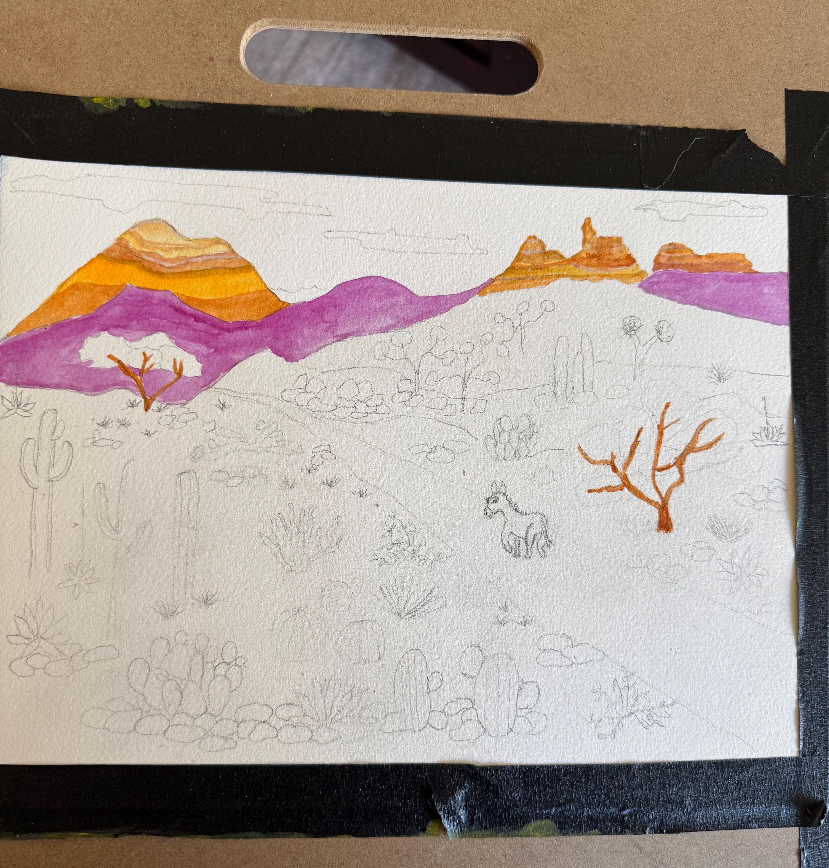 Desert Donkey Original Watercolor Painting – 9x12 Whimsical Southwest Wall Art