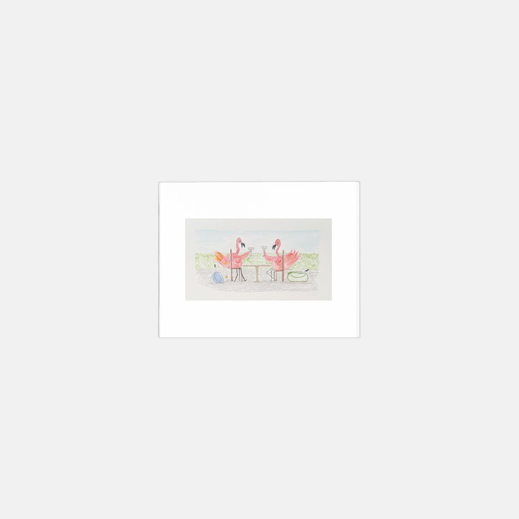 Playful flamingo watercolor greeting cards, pack of 10 with envelopes — alternate view