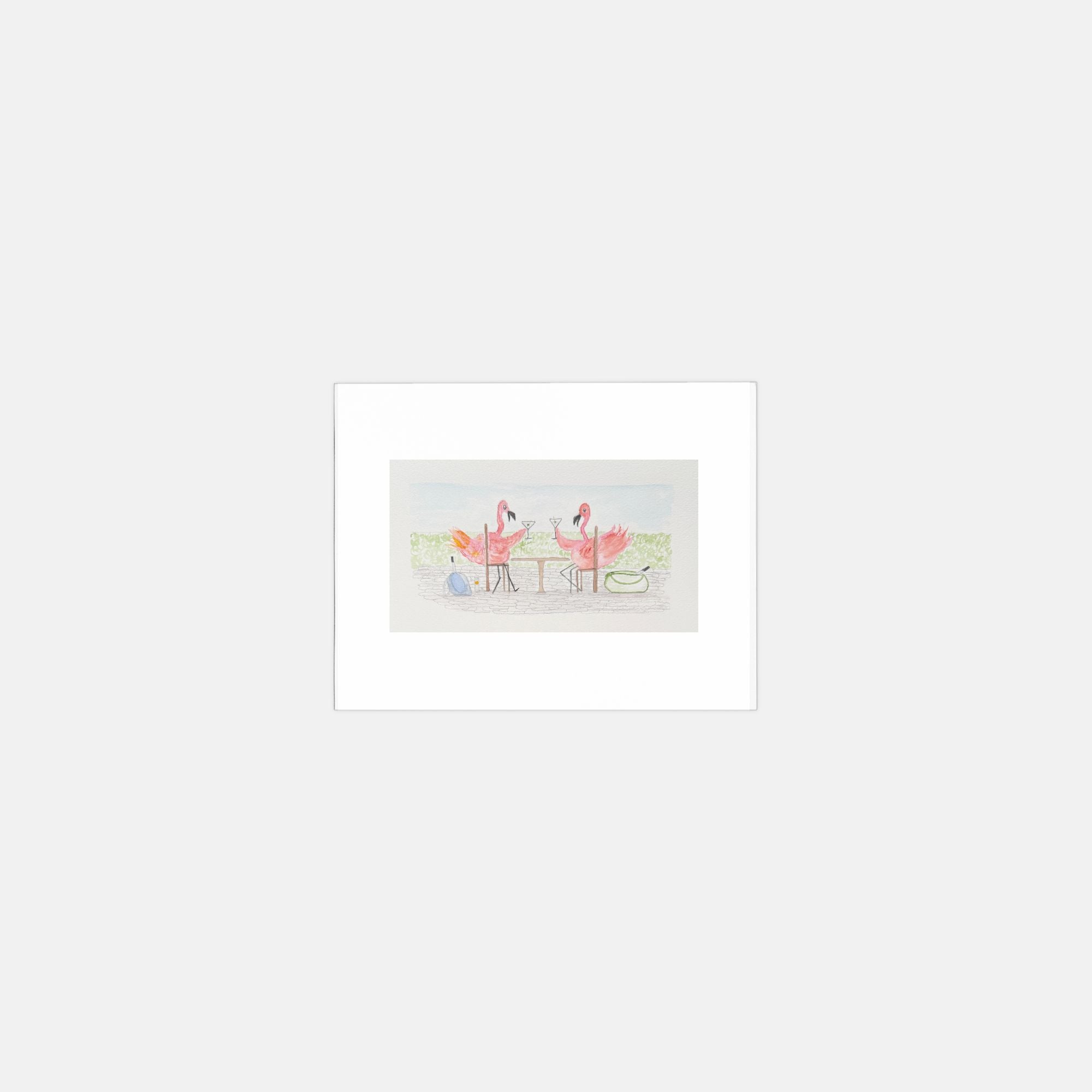 Playful flamingo watercolor greeting cards, pack of 10 with envelopes — alternate view
