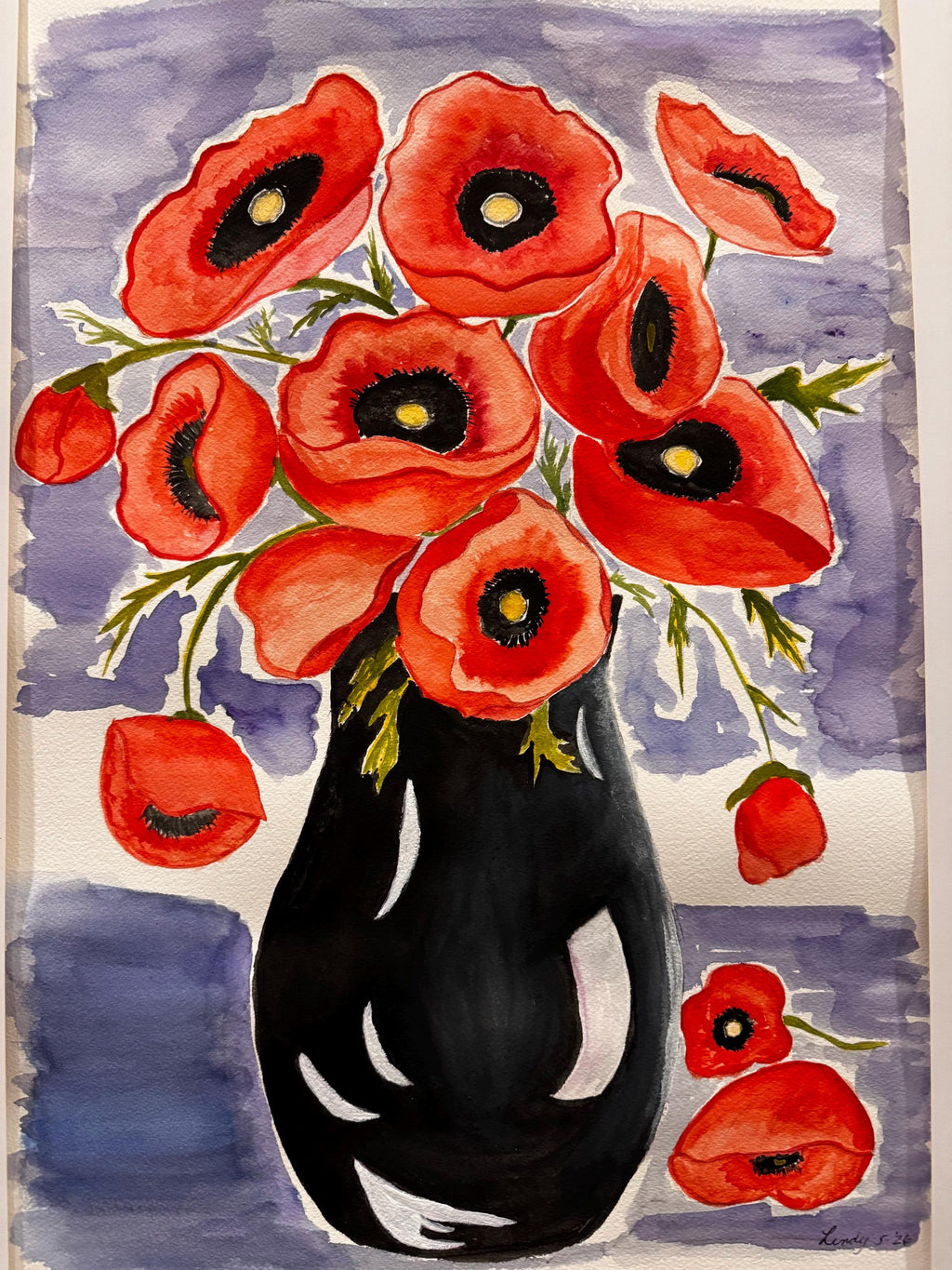 Red Poppies Original Watercolor Painting – 15x22 Large Floral Wall Art