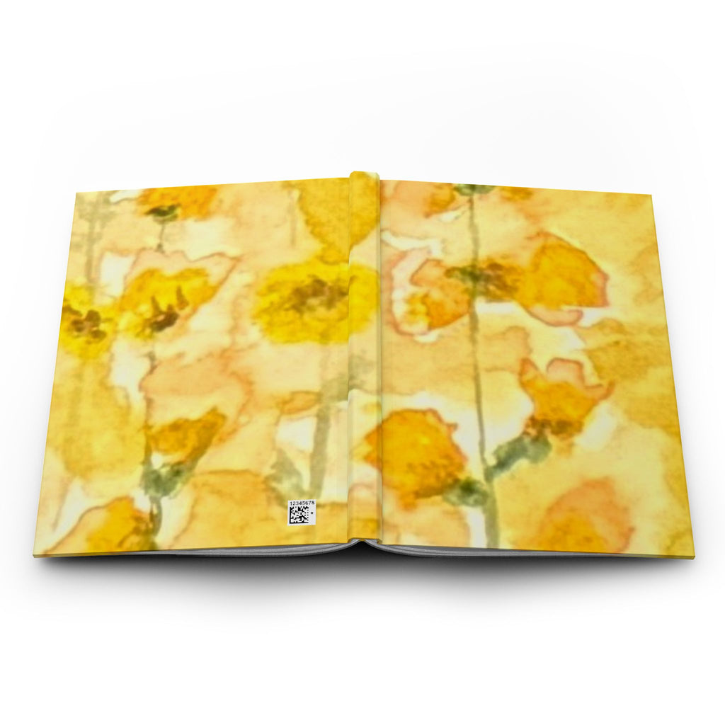 Yellow floral watercolor hardcover journal, matte laminated cover detail