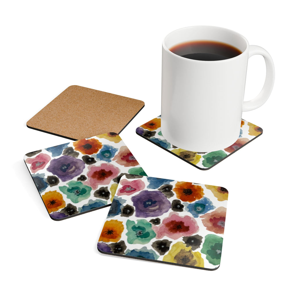 Chihuly-inspired square cork coaster set by The Robin's Path Studio
