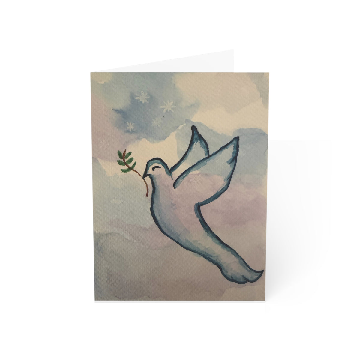 Peace Dove watercolor holiday card, 5x7, front view