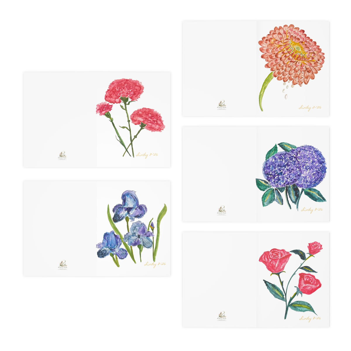 Posies watercolor greeting card, 4.25 x 5.5 inches on uncoated paper — alternate view