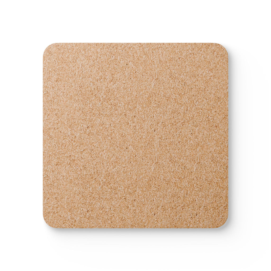 Square watercolor art coasters with high-gloss top and cork backing — alternate view