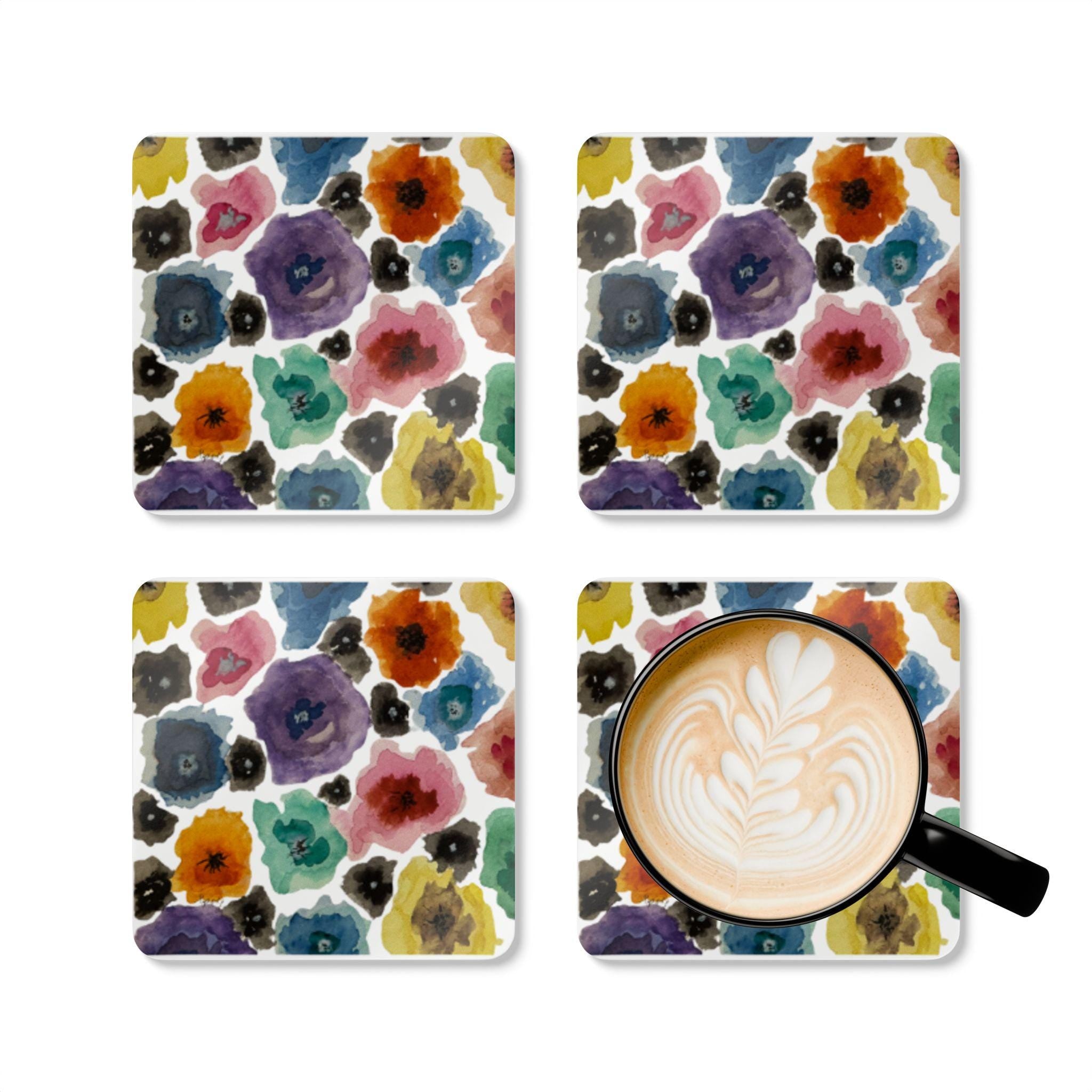 Chihuly-Inspired Floral Cork Coaster Set – Set of 4, Watercolor Art Housewarming Gift