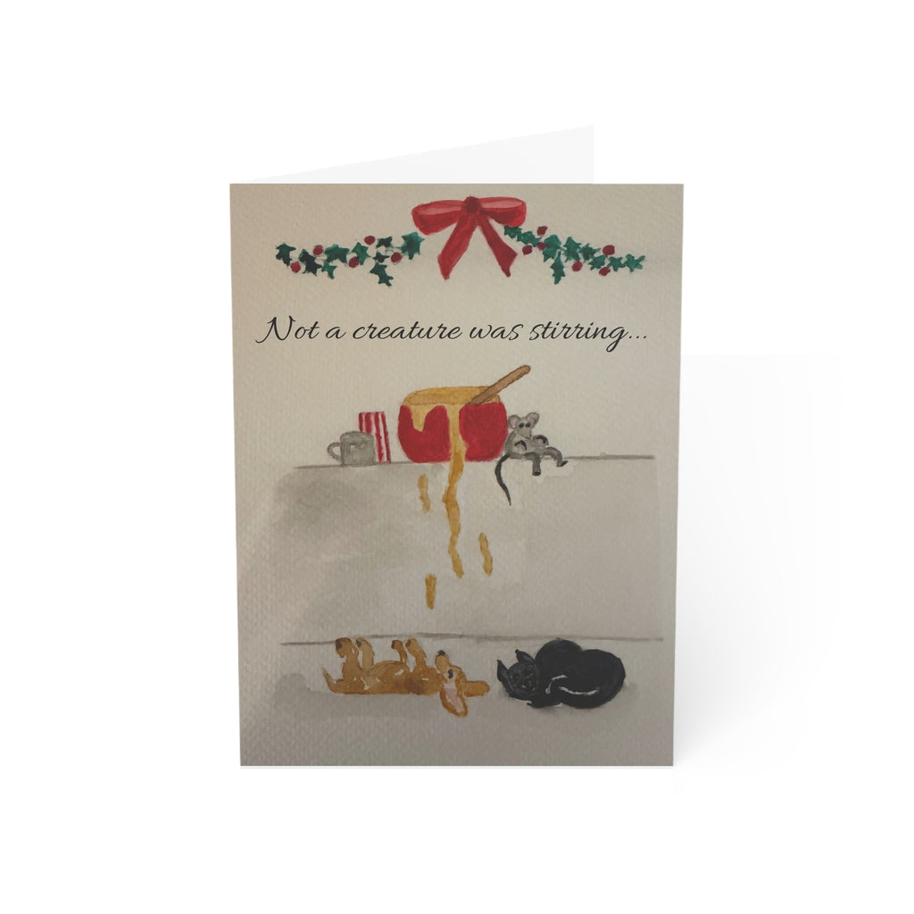 Not a Creature Was Stirring watercolor Christmas card, 5x7, front view
