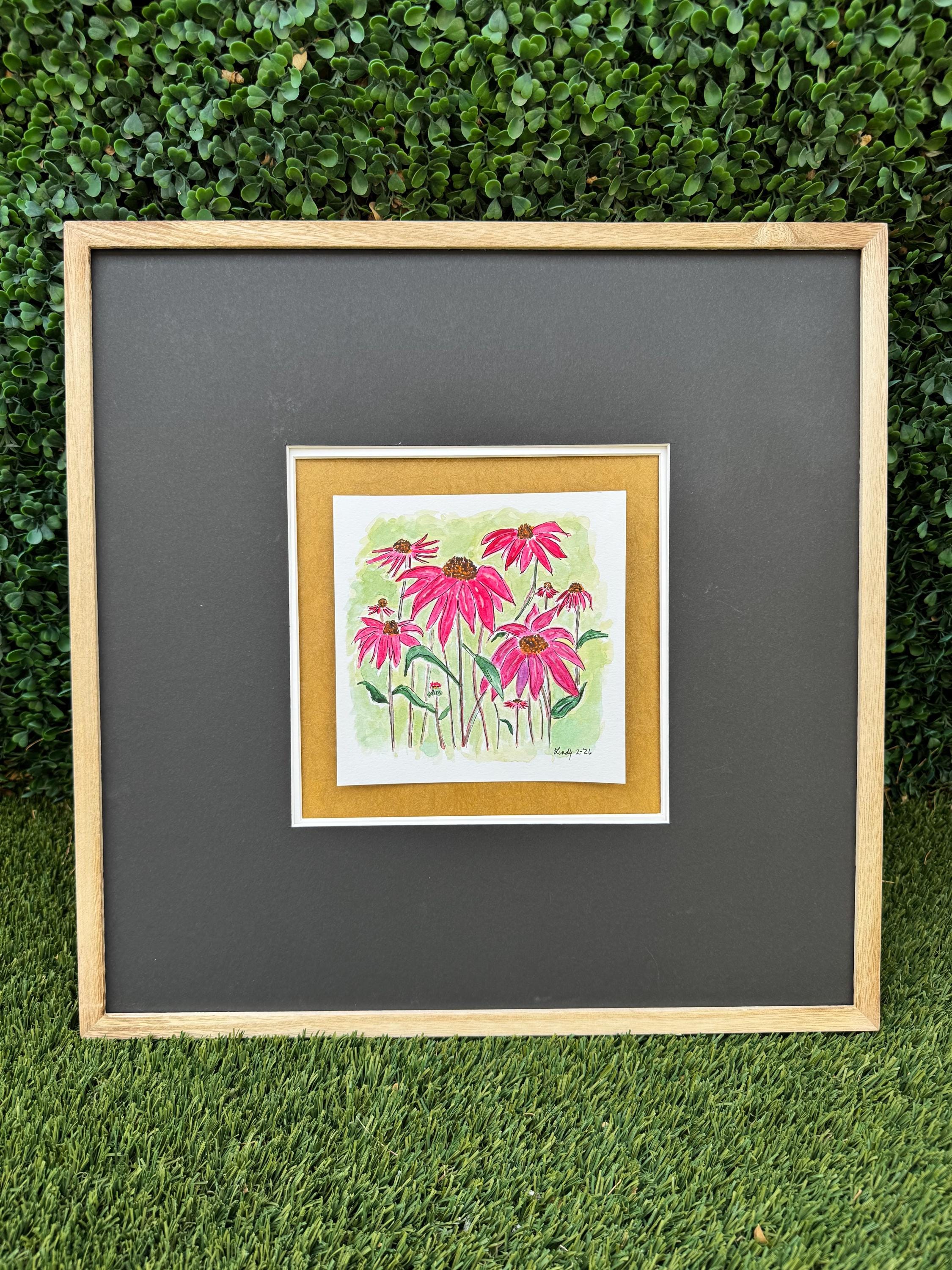 Pink Coneflowers Original Watercolor Painting – 6x6 Floral Garden Wall Art