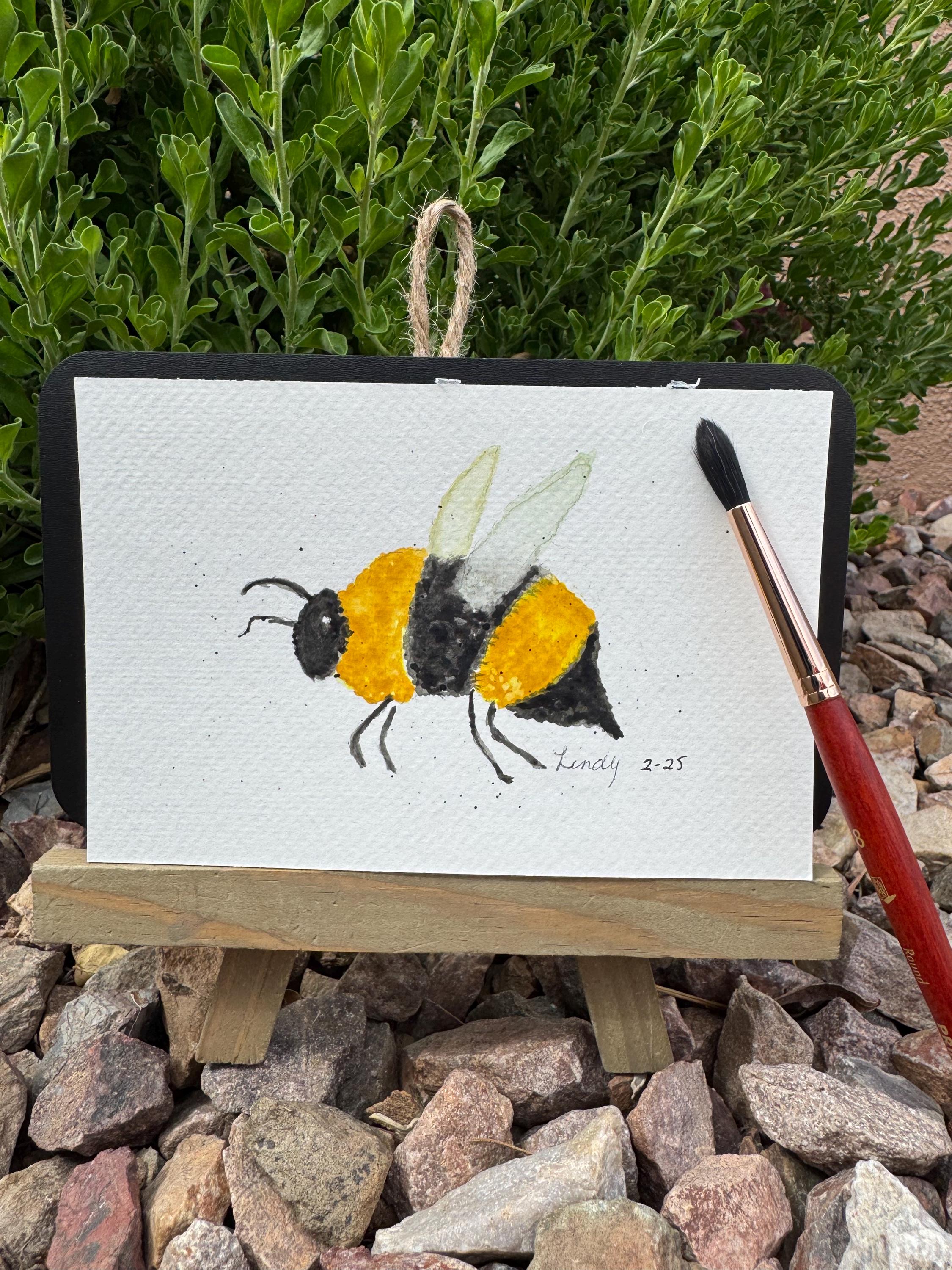 Bumble Bee Original Watercolor Painting – 4x6 Nature Garden Wall Art, Bee Gift