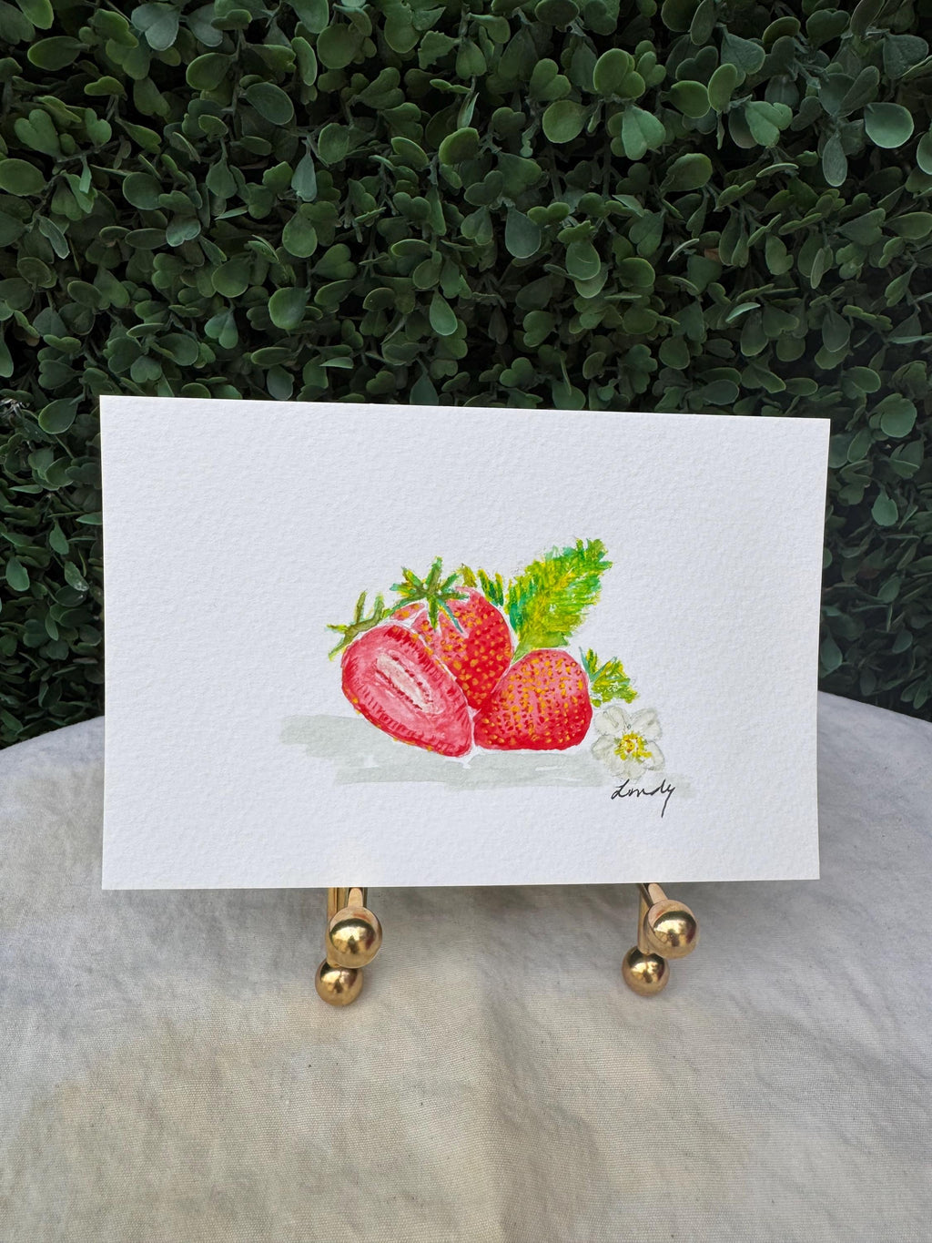 Strawberries Original Watercolor Painting – 4x6 Kitchen Wall Art, Food Art Gift
