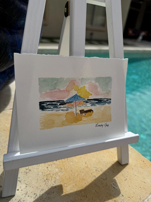 Beach Umbrella Original Watercolor Painting – 4x6 Coastal Summer Wall Art