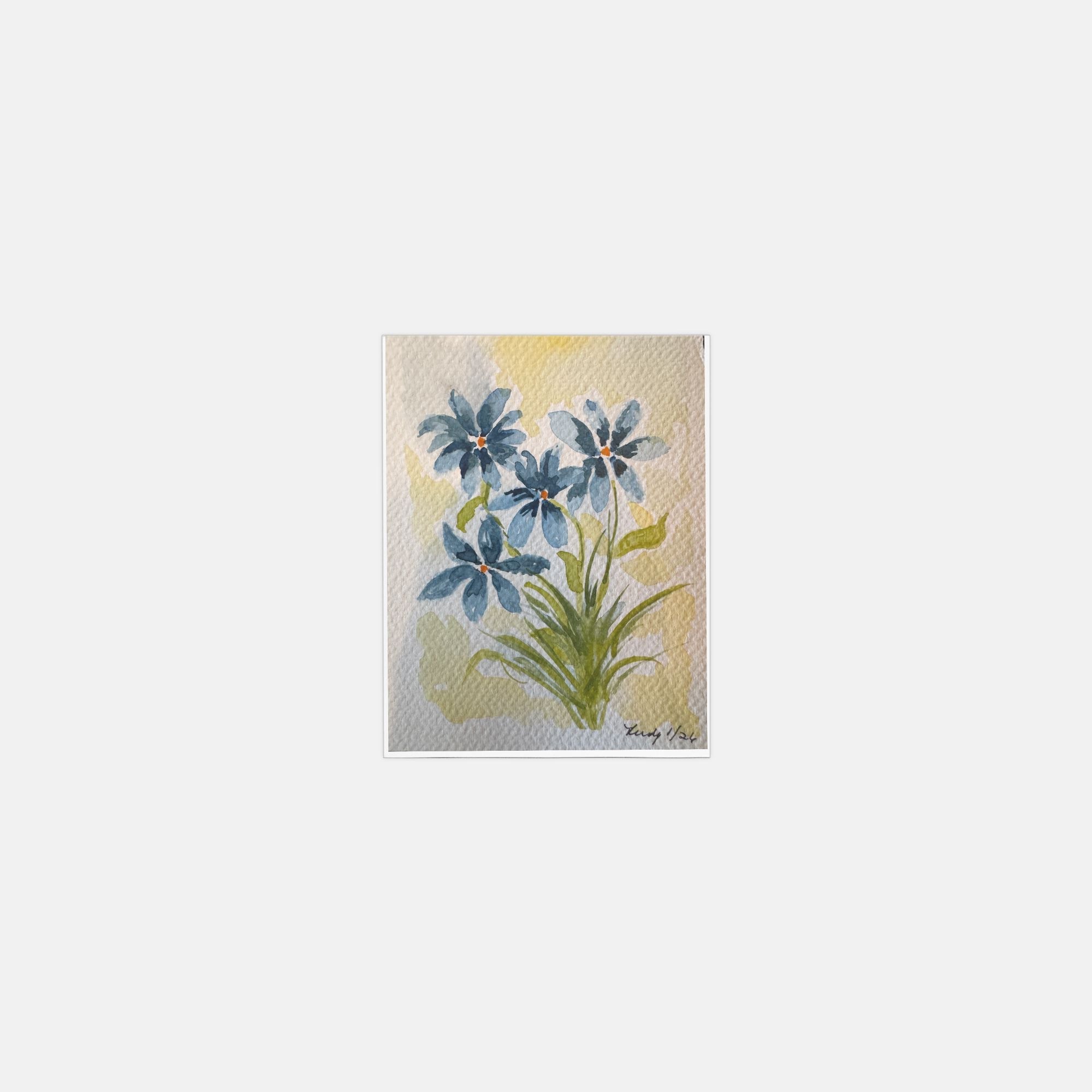 Blue floral watercolor greeting cards, pack of 10 with envelopes — alternate view