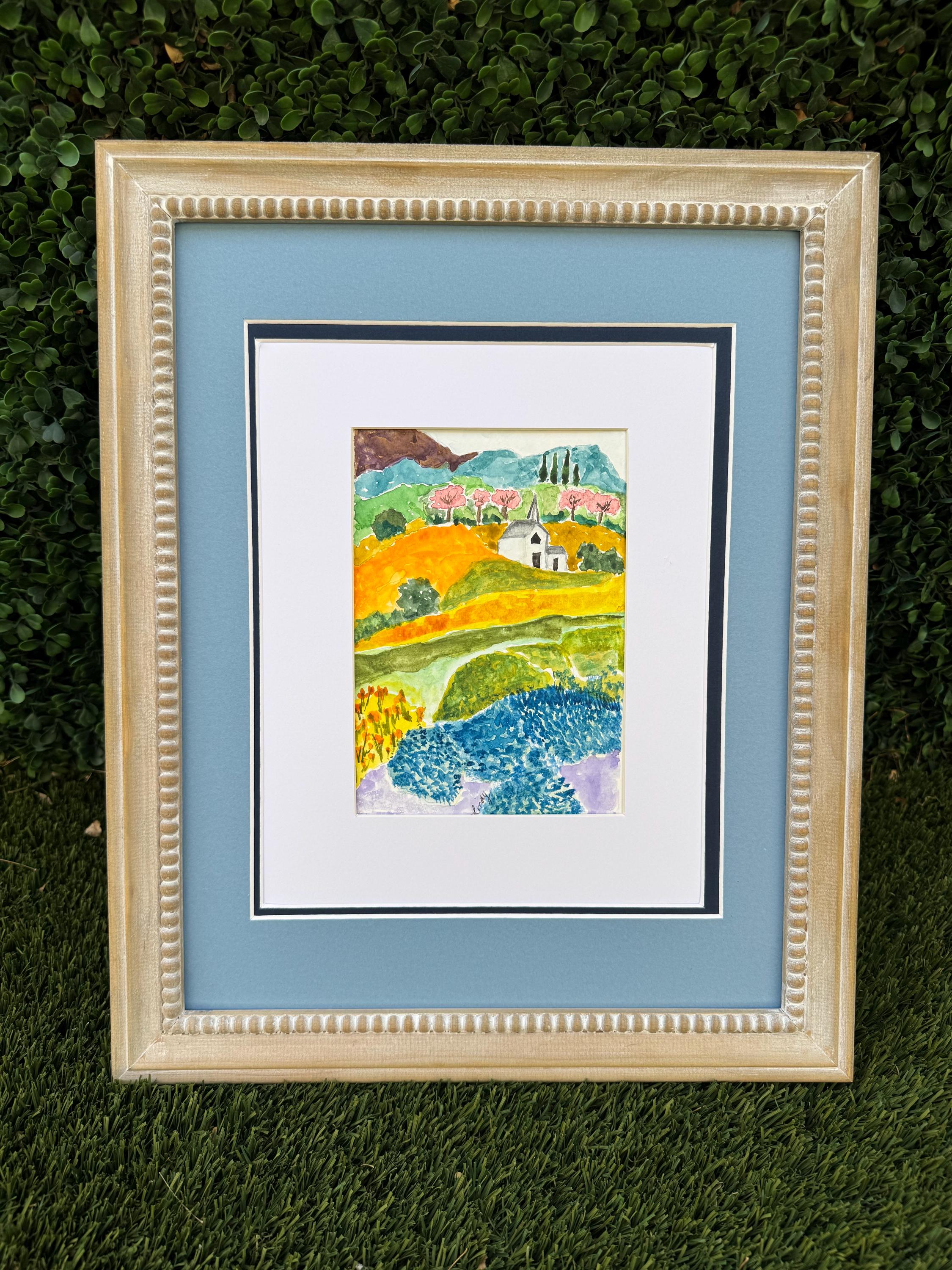 Little Country Church Original Watercolor Painting – 6x9 Whimsical Farmhouse Wall Art