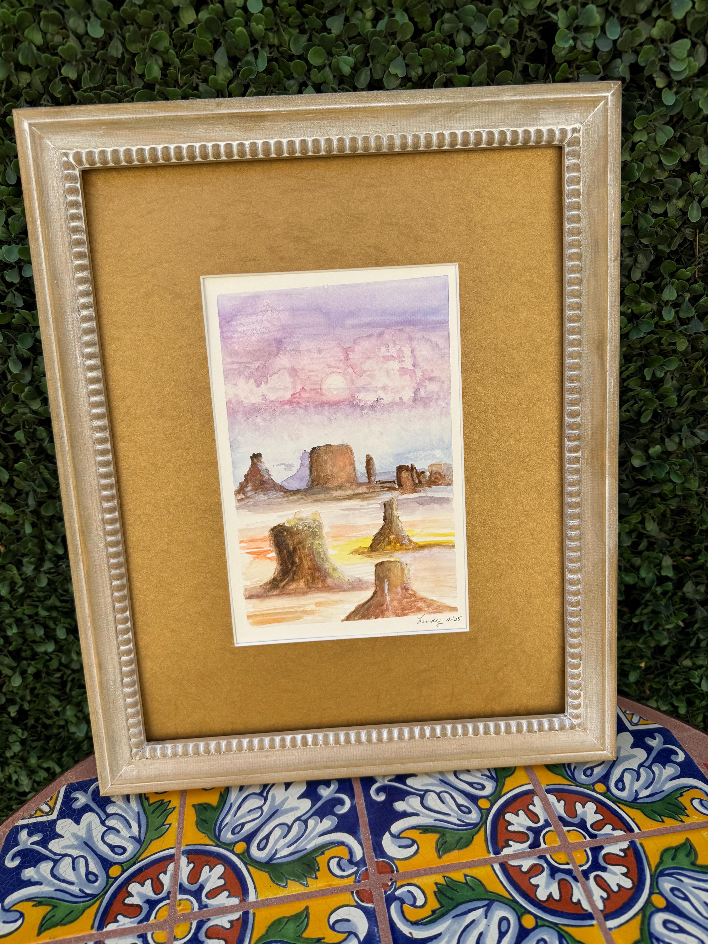 Abstract Monument Valley Original Watercolor – 6x9 Southwest Pastel Wall Art