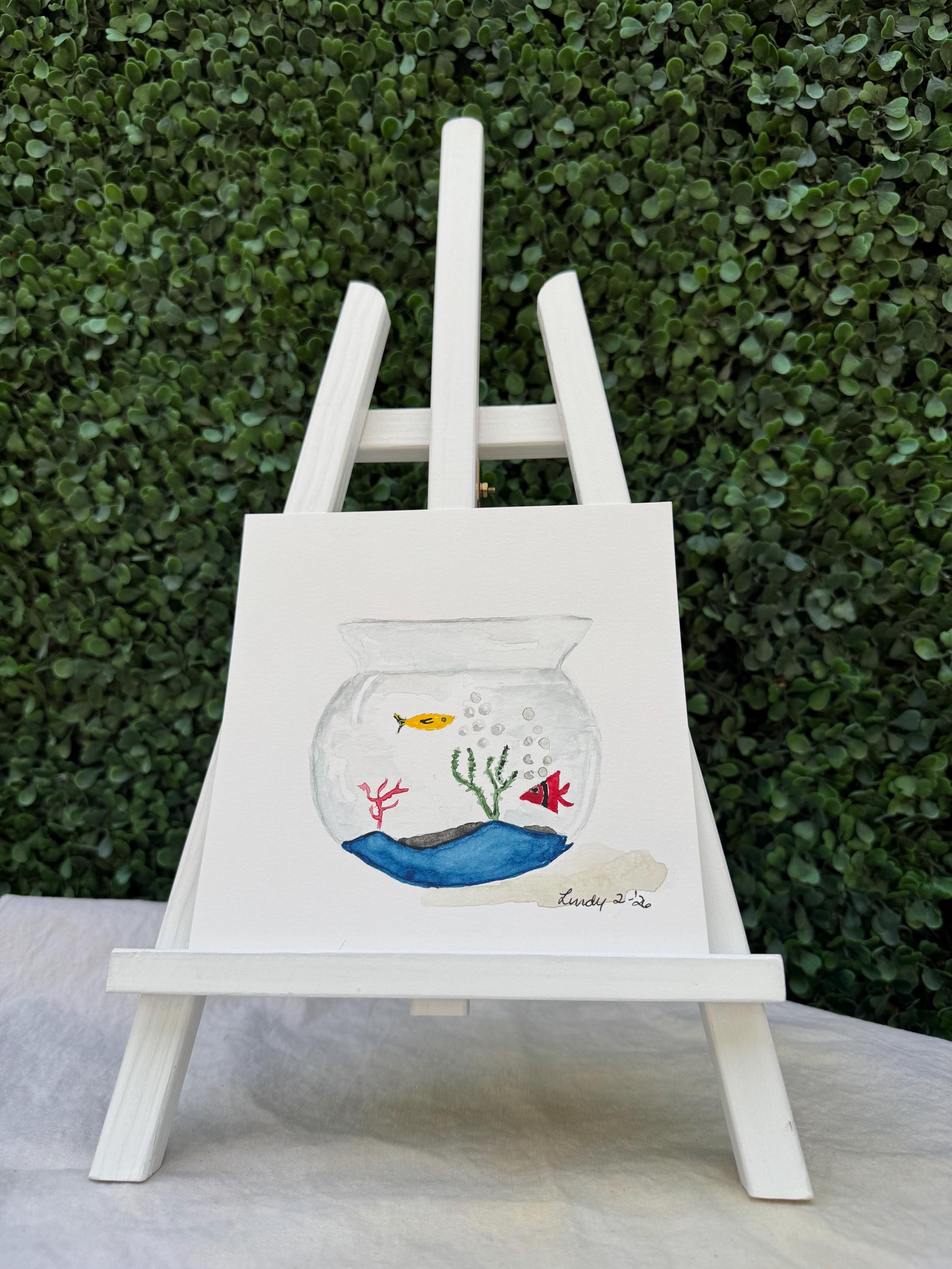 Murano Glass Fish Bowl Original Watercolor Painting – 6x6 Wall Art