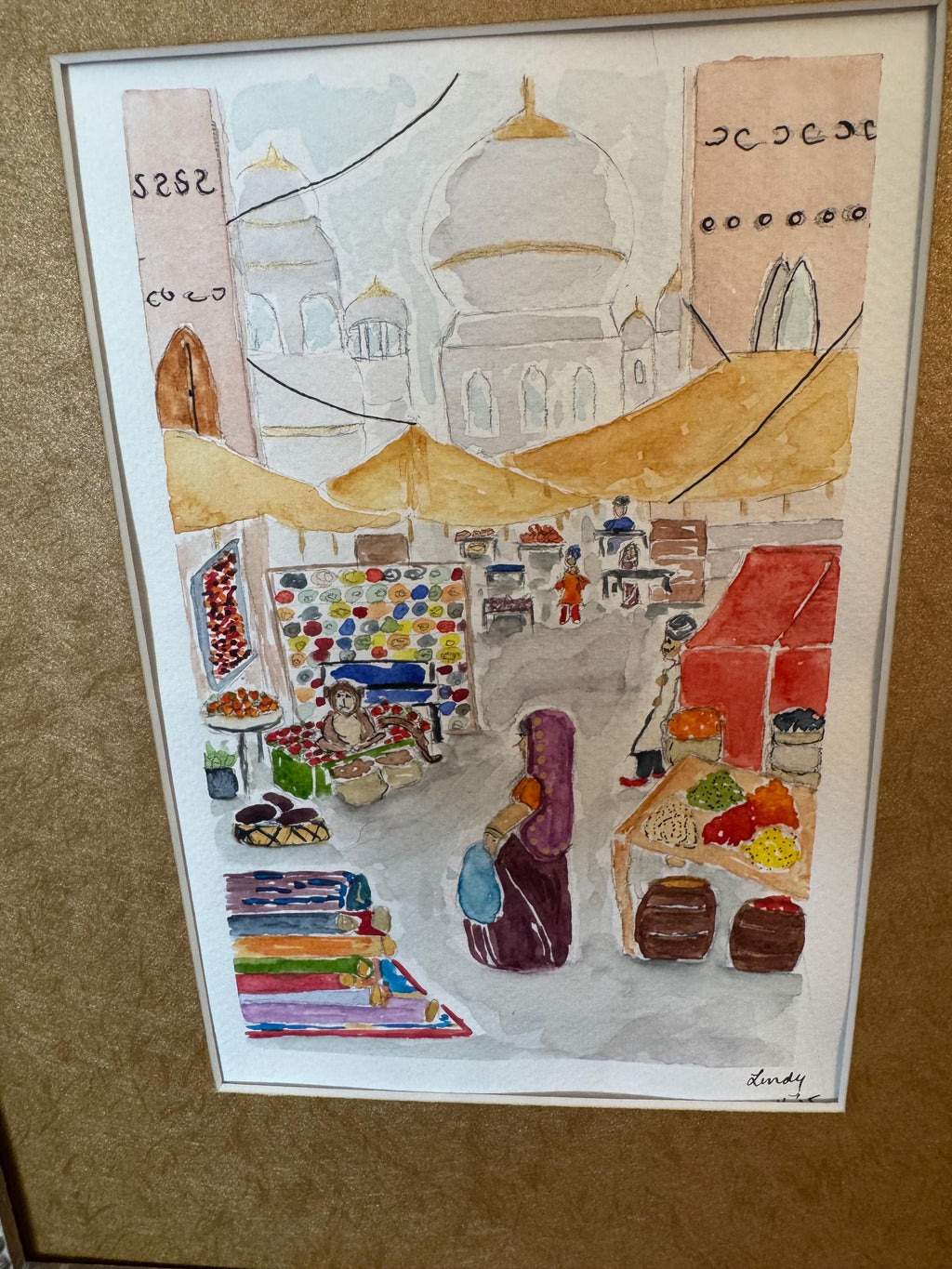 Market Day in India Original Watercolor Painting – 7x10 World Travel Wall Art