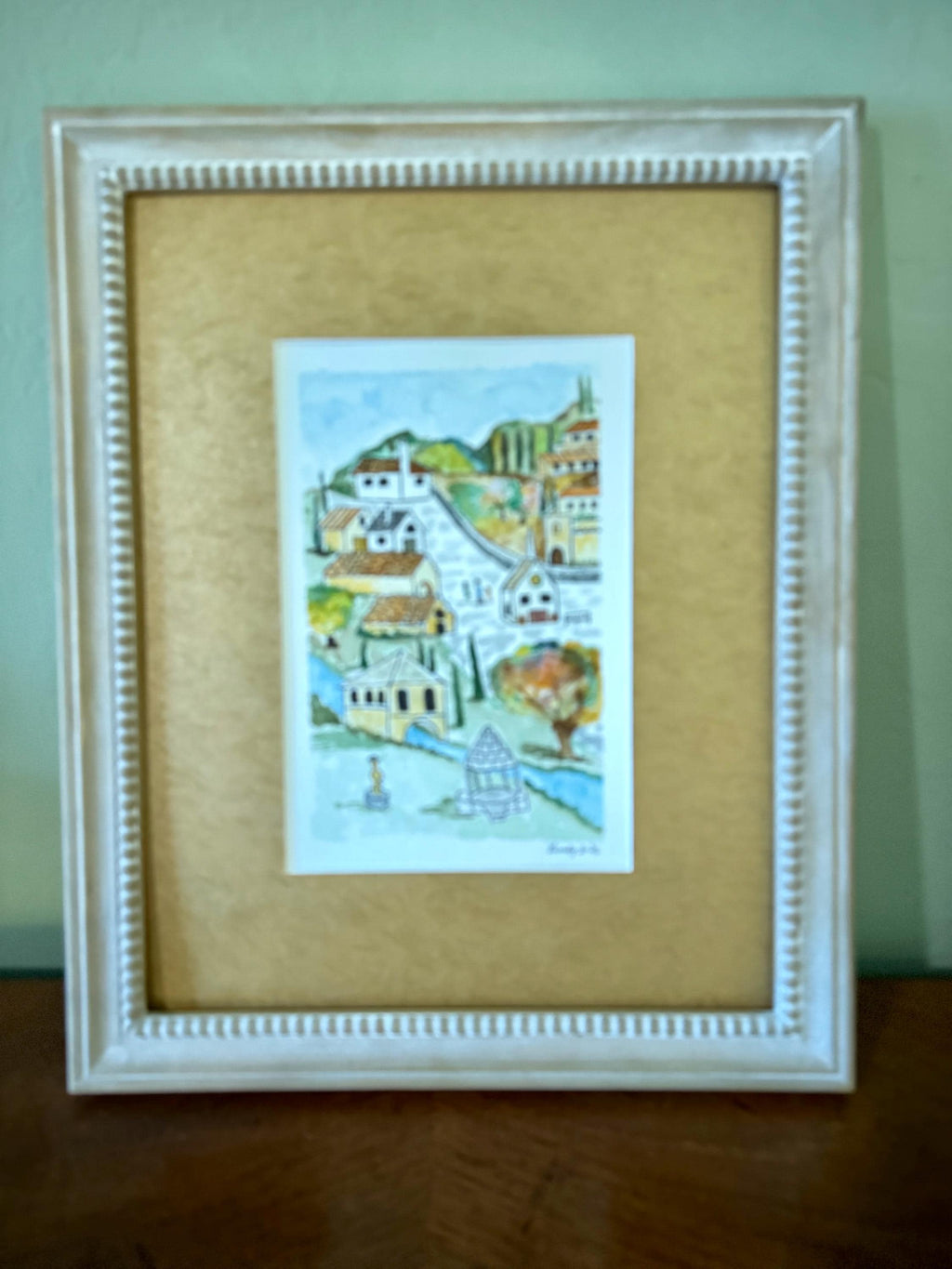 Village Church Watercolor Painting – 6x9 European Landscape Original Wall Art