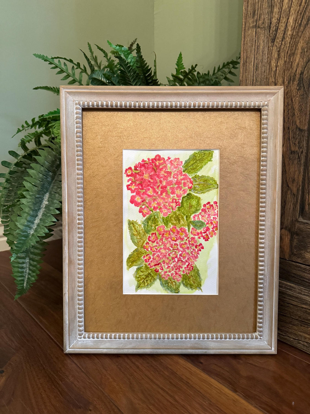 Pink Hydrangeas Original Watercolor Painting – 7x10 Floral Garden Wall Art