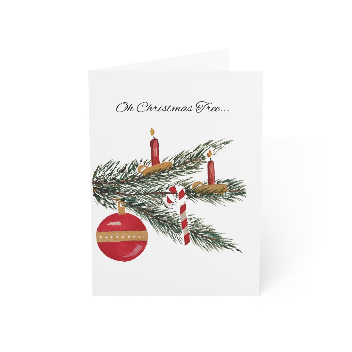 Oh Christmas Tree watercolor Christmas card, 5x7, front view