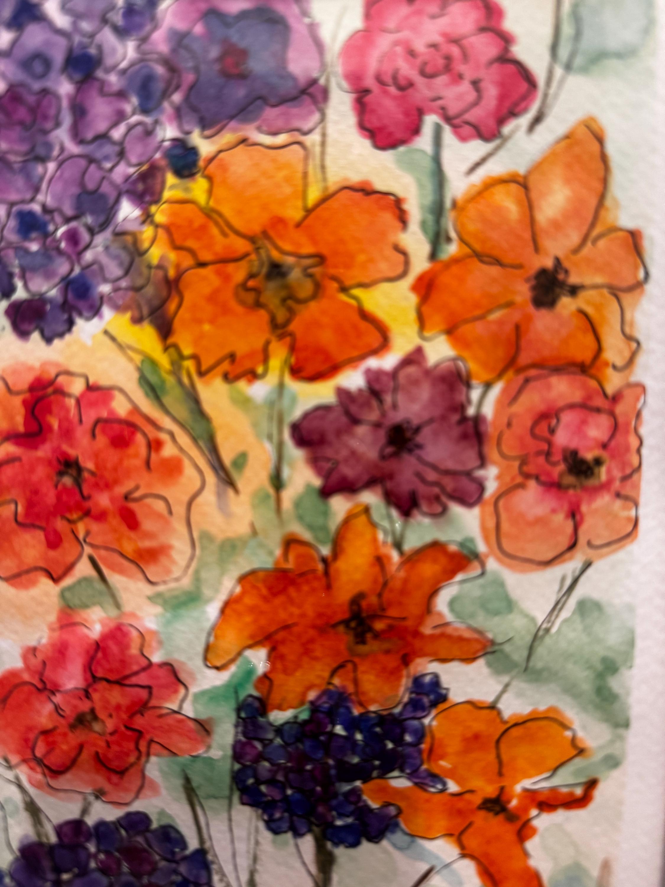 Joyful Flowers Original Watercolor Painting – 7x10 Colorful Floral Wall Art