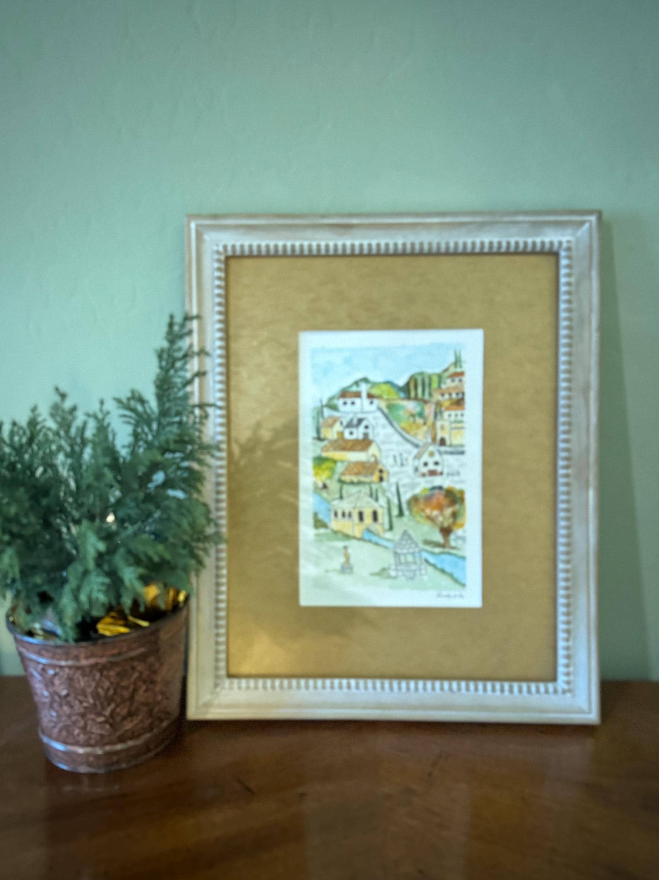 Village Church Watercolor Painting – 6x9 European Landscape Original Wall Art