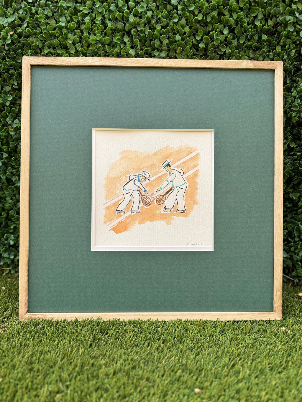Tennis Line Call Argument Original Watercolor – 8x8 Vintage Sports Wall Art
