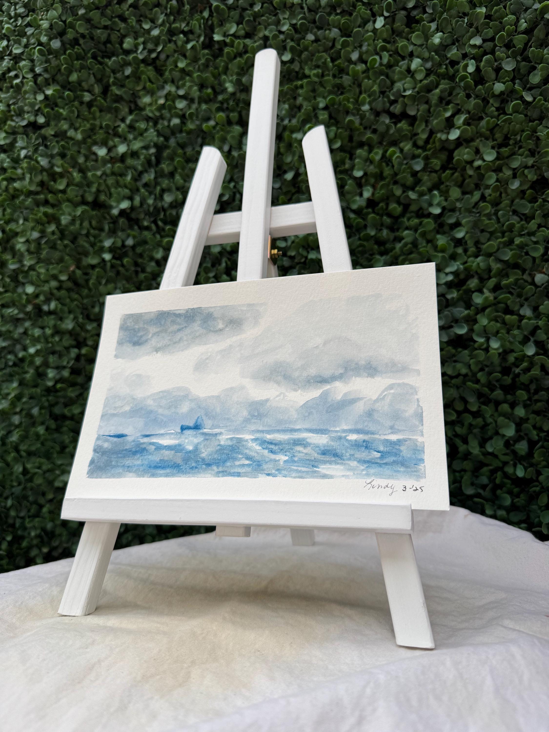Blue Indigo Sea Original Watercolor Painting – 6x9 Sailboat Nautical Wall Art