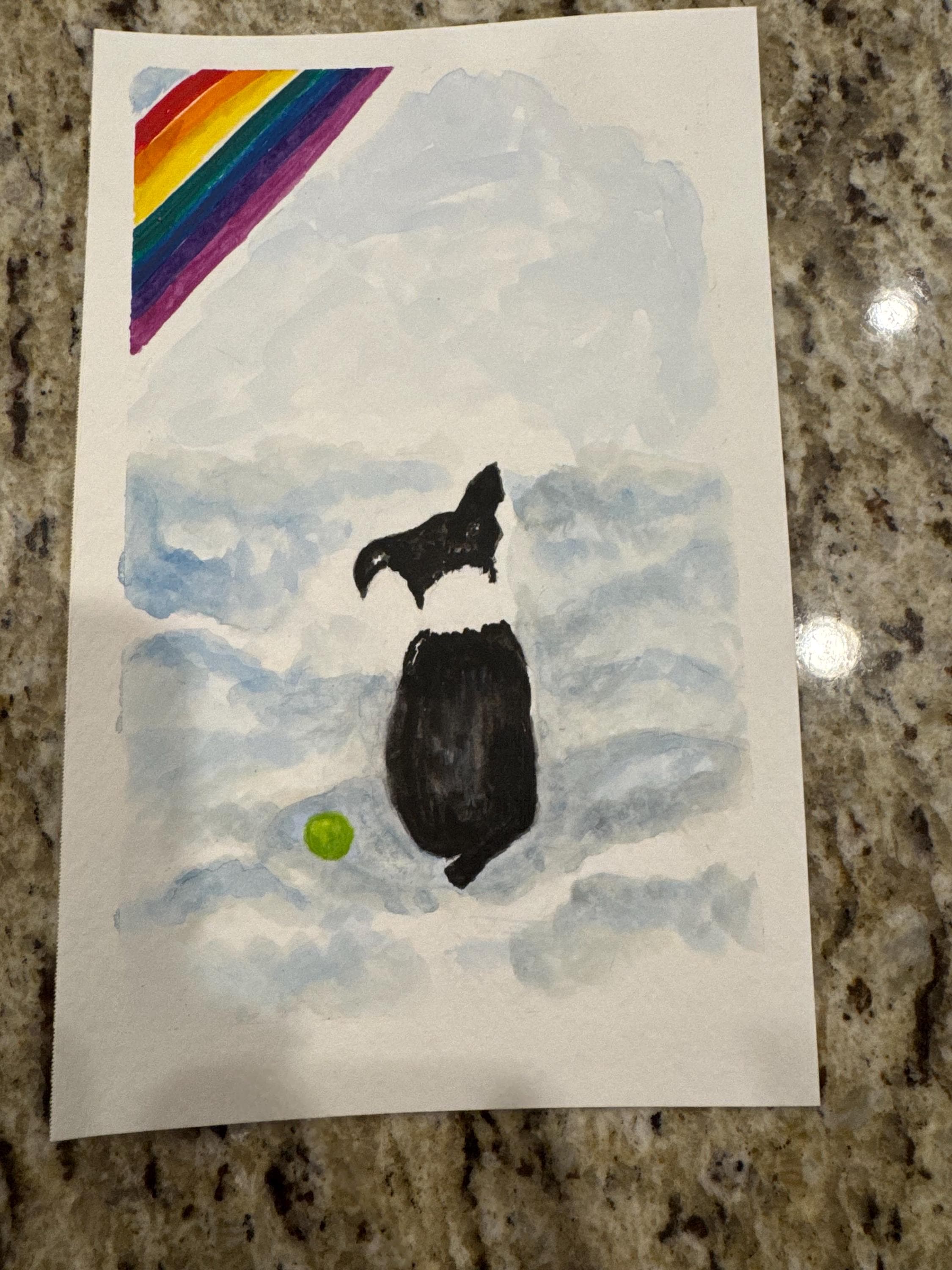 Rainbow Bridge Pet Memorial Original Watercolor – 6x9 Boston Terrier Sympathy Gift