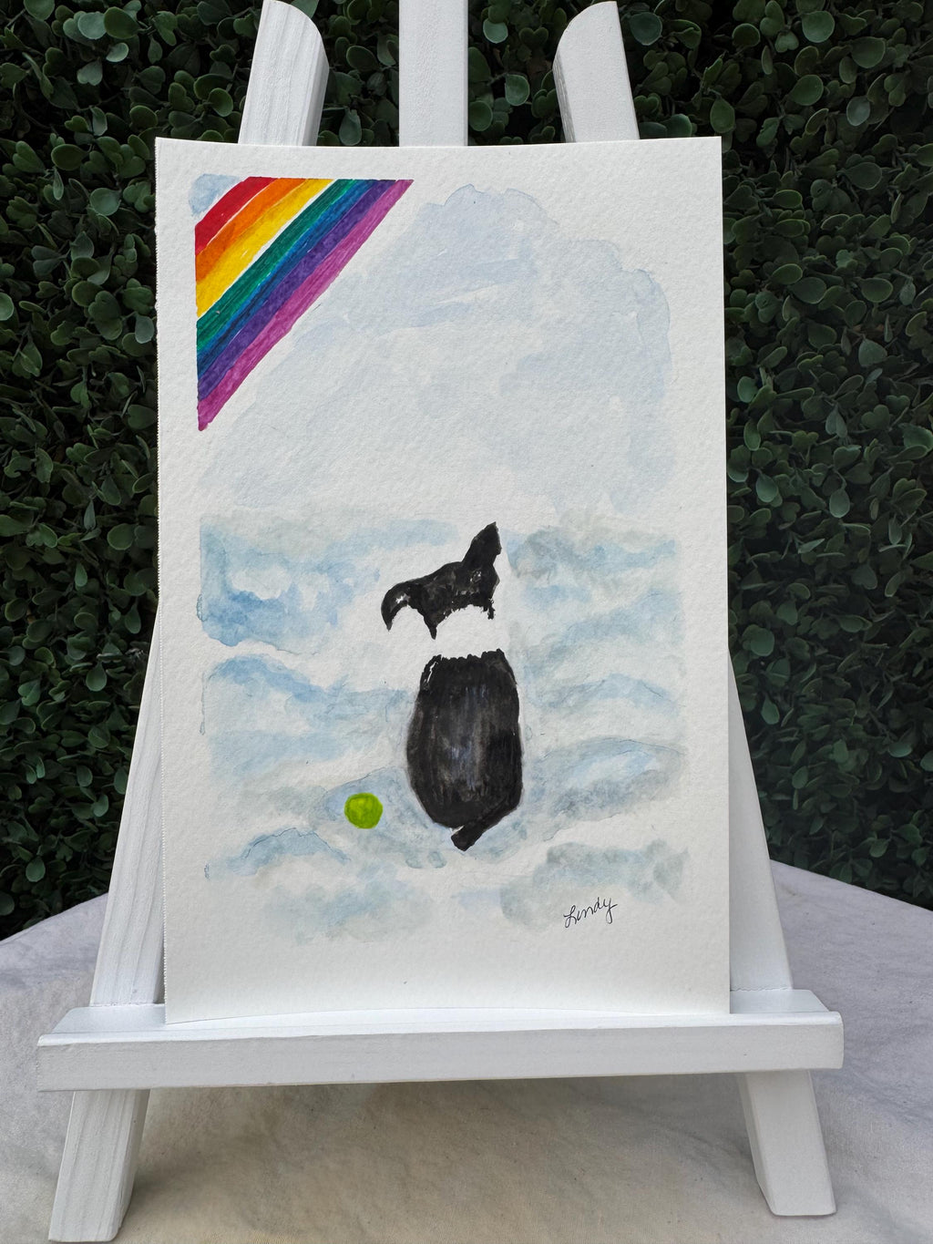 Rainbow Bridge Pet Memorial Original Watercolor – 6x9 Boston Terrier Sympathy Gift