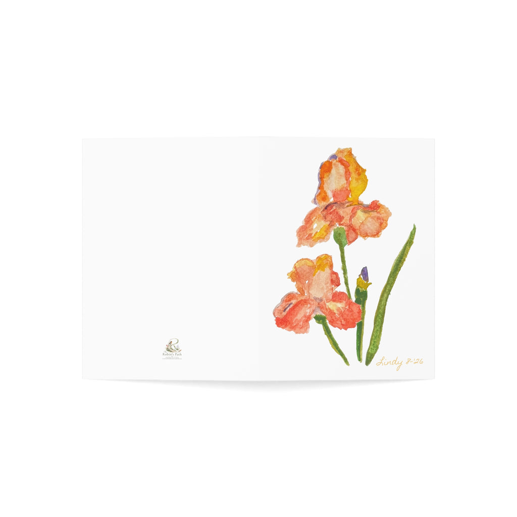Orange Iris Watercolor Greeting Cards – Pack of 10, Blank Folded Note Cards