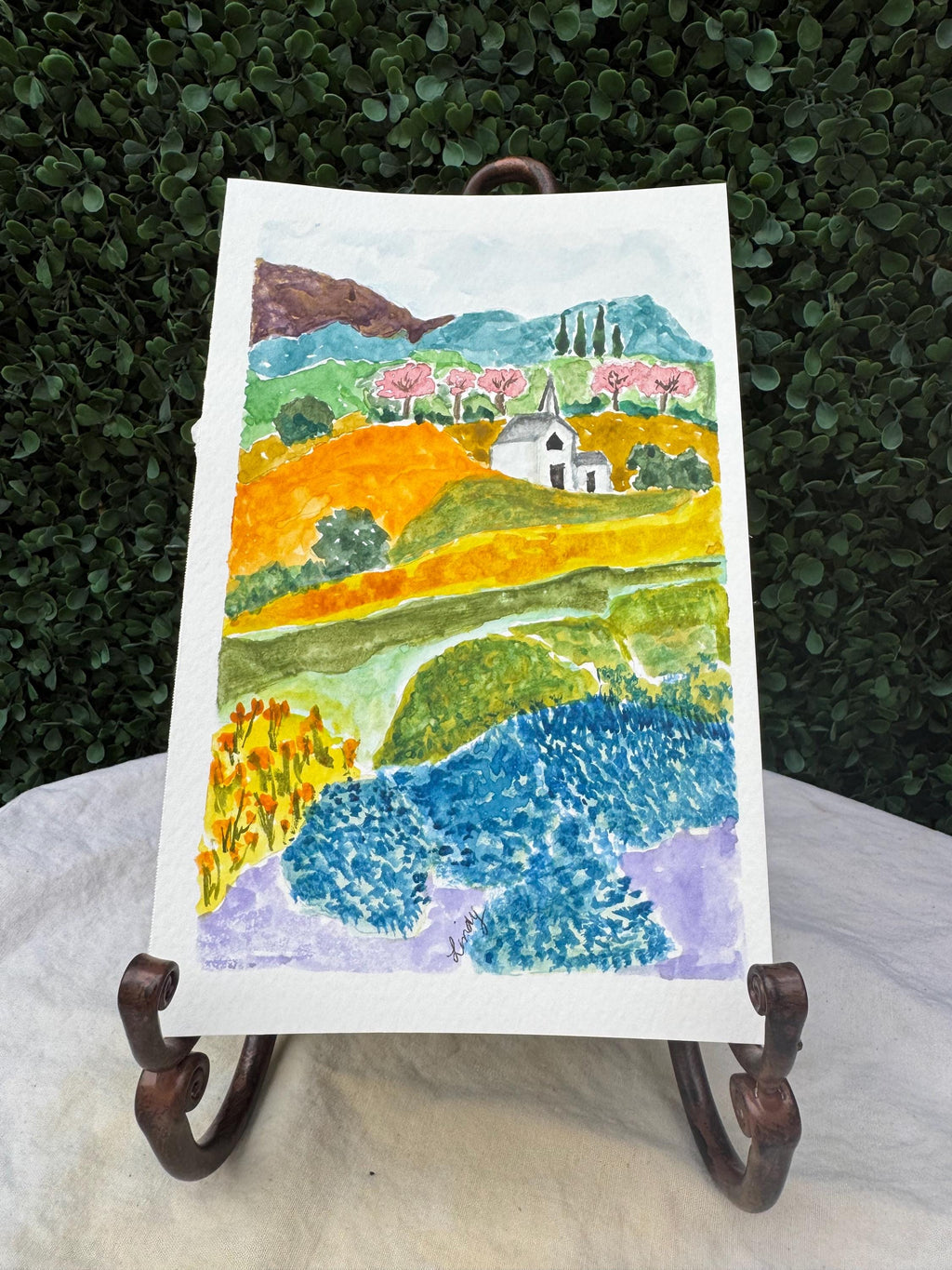 Little Country Church Original Watercolor Painting – 6x9 Whimsical Farmhouse Wall Art