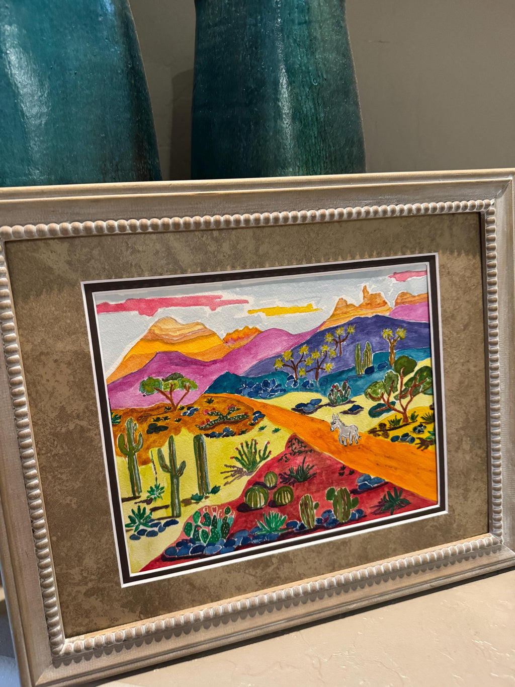 Desert Donkey Original Watercolor Painting – 9x12 Whimsical Southwest Wall Art