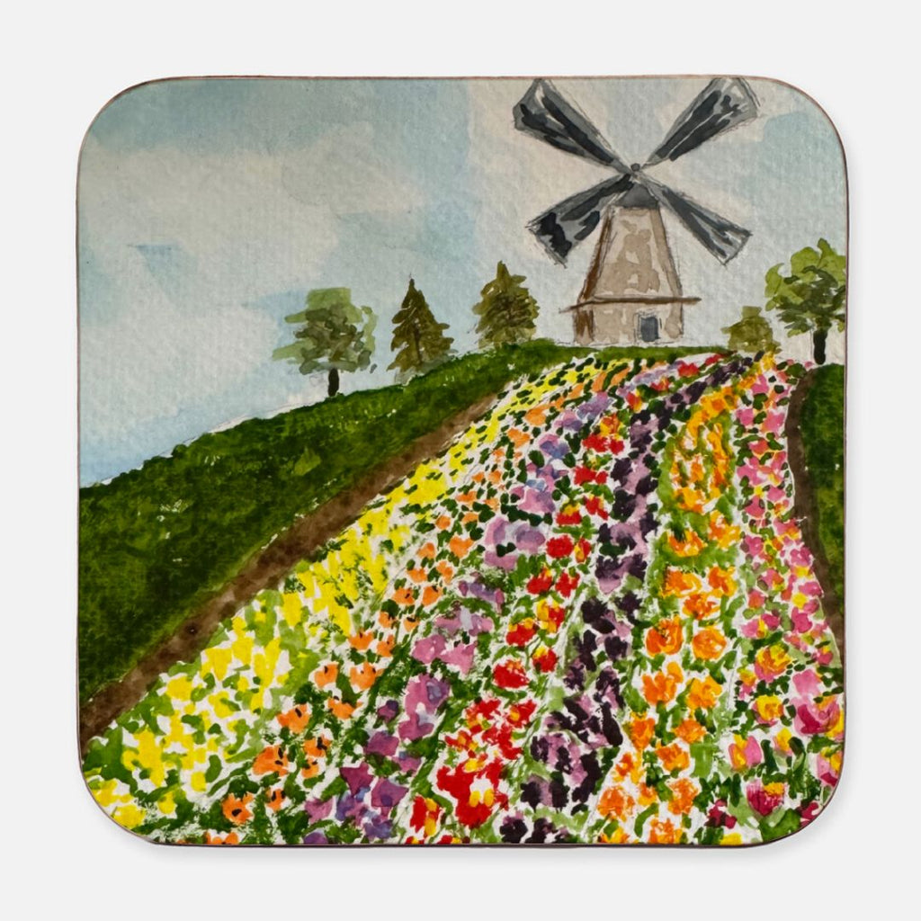 Watercolor art hardboard coasters, set of 4, 3.5 inches square
