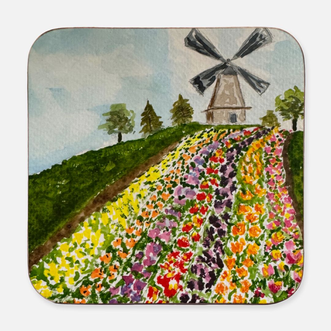 Watercolor art hardboard coasters, set of 4, 3.5 inches square