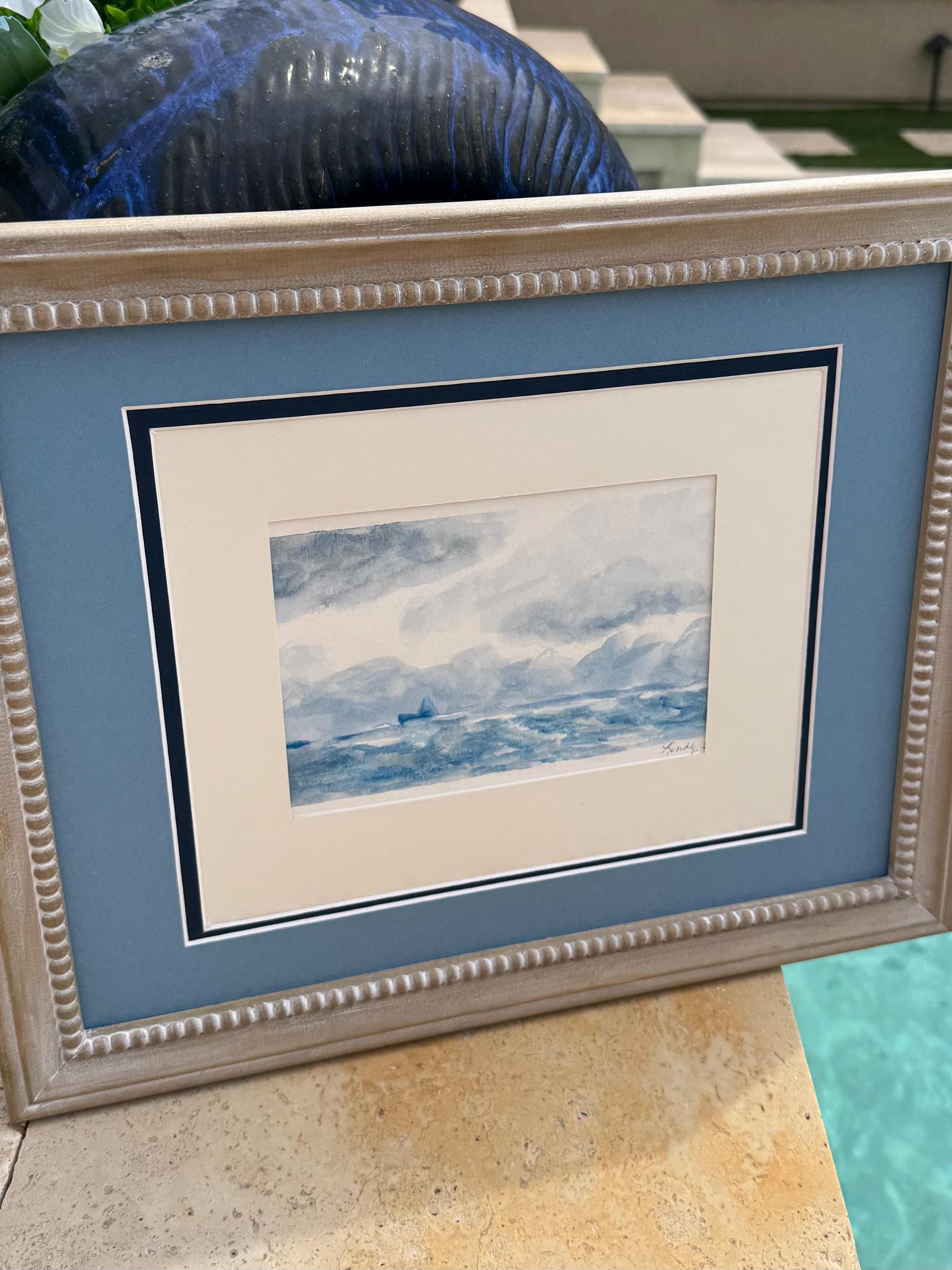 Blue Indigo Sea Original Watercolor Painting – 6x9 Sailboat Nautical Wall Art