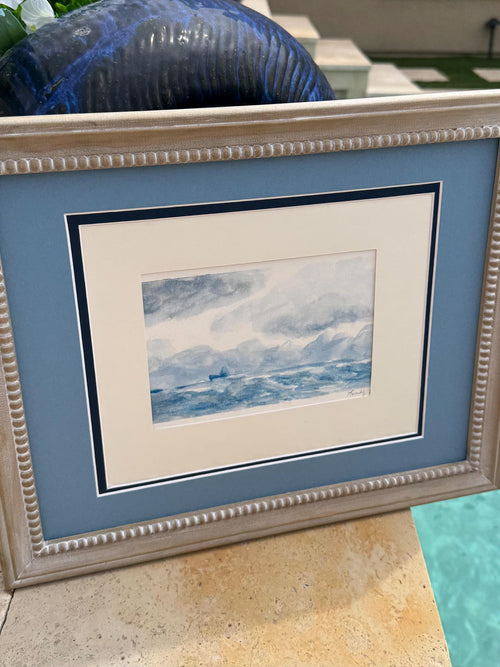 Blue Indigo Sea Original Watercolor Painting – 6x9 Sailboat Nautical Wall Art