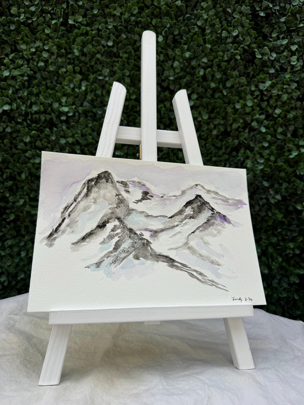 Purple Mountain Majesty Original Watercolor Painting – 6x10 Mountain Landscape Wall Art