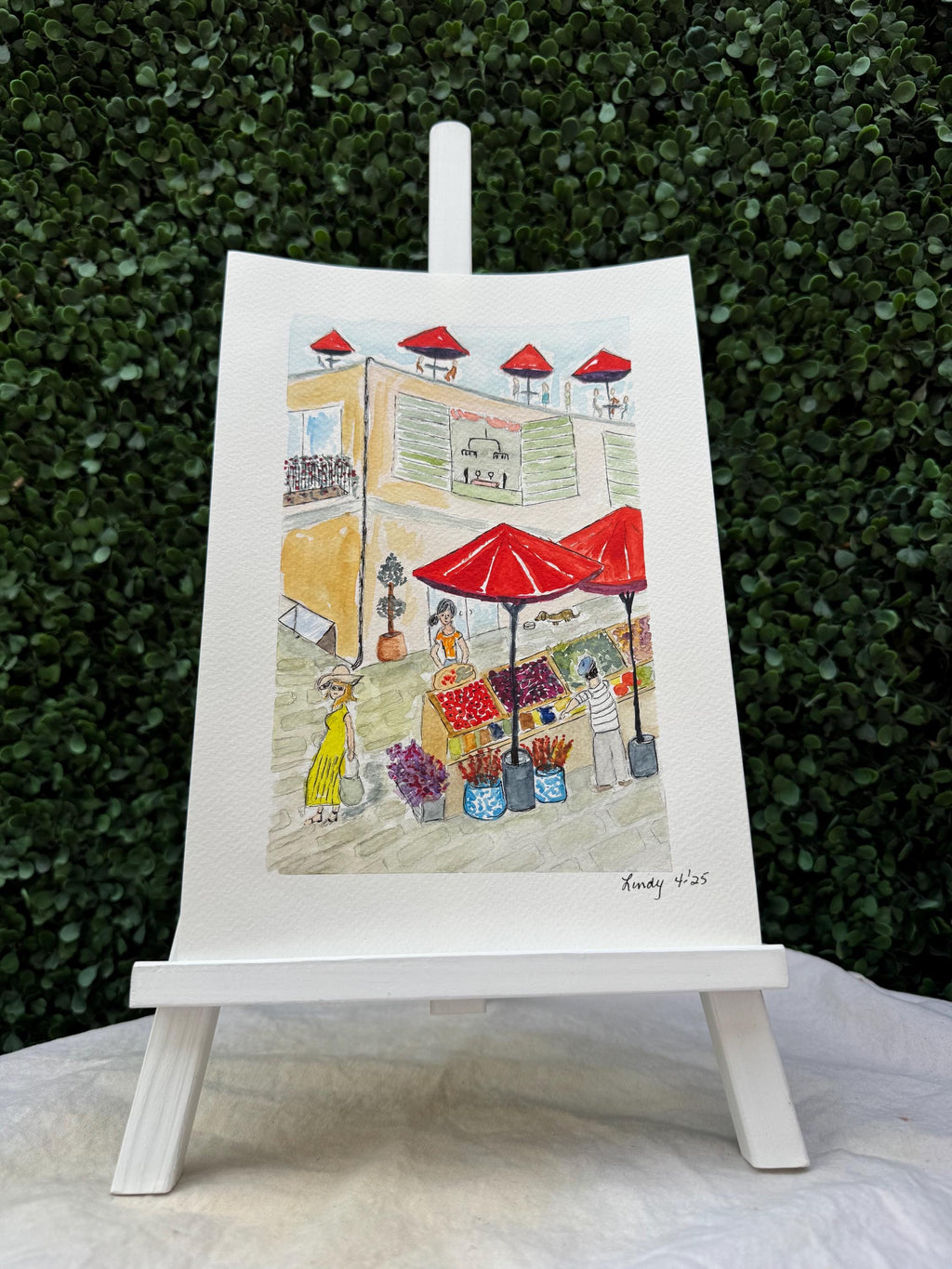 French Market Day original watercolor, 7x10 inches on cotton paper — alternate view
