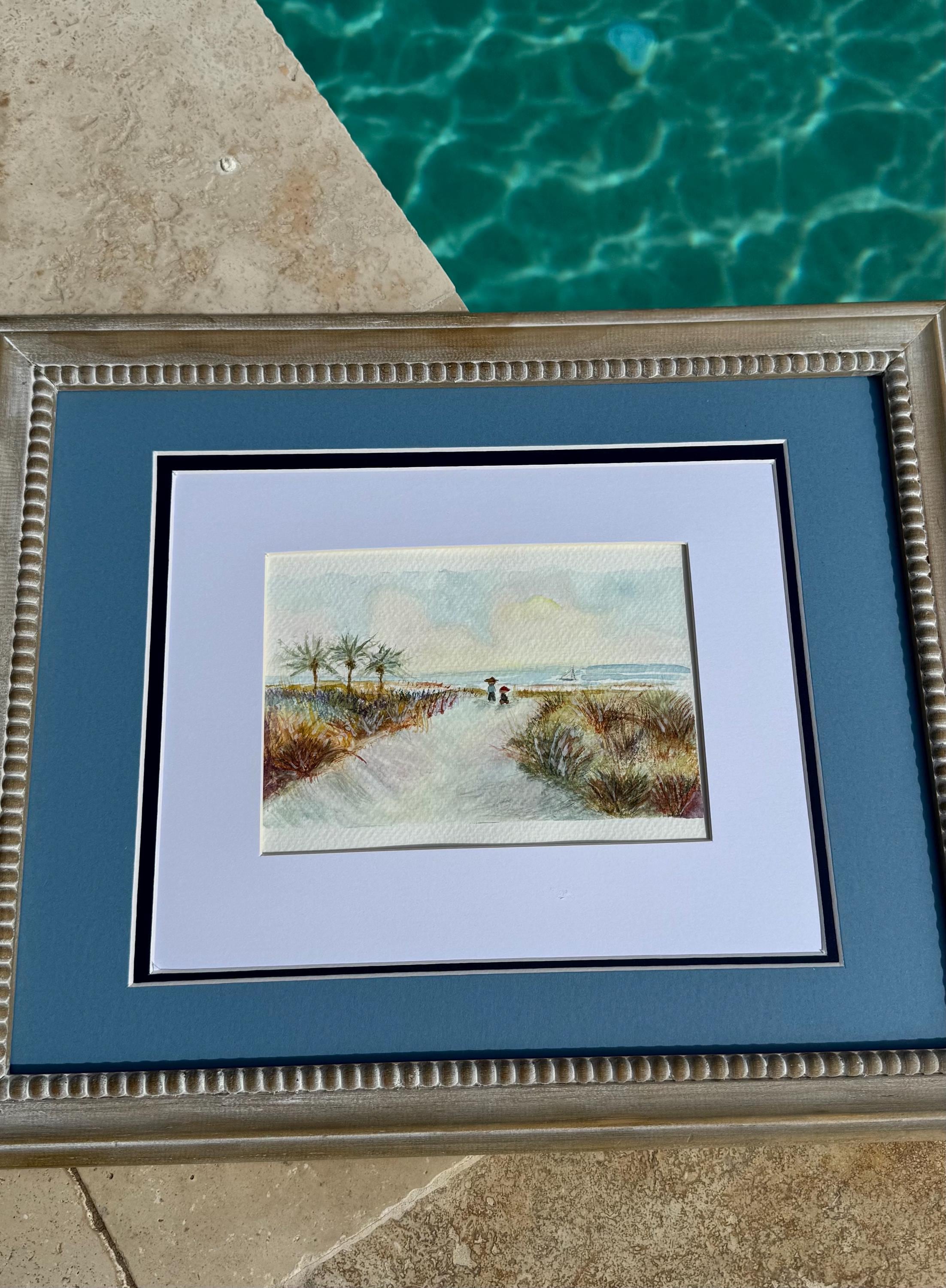 A Walk with Grandpa Original Watercolor Painting – 6x10 Beach Path Family Wall Art