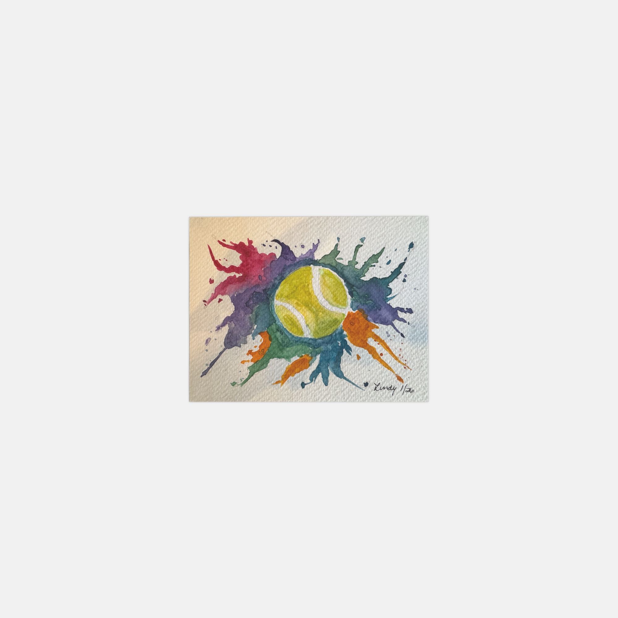 Vibrant tennis watercolor greeting cards, pack of 10 with envelopes — alternate view
