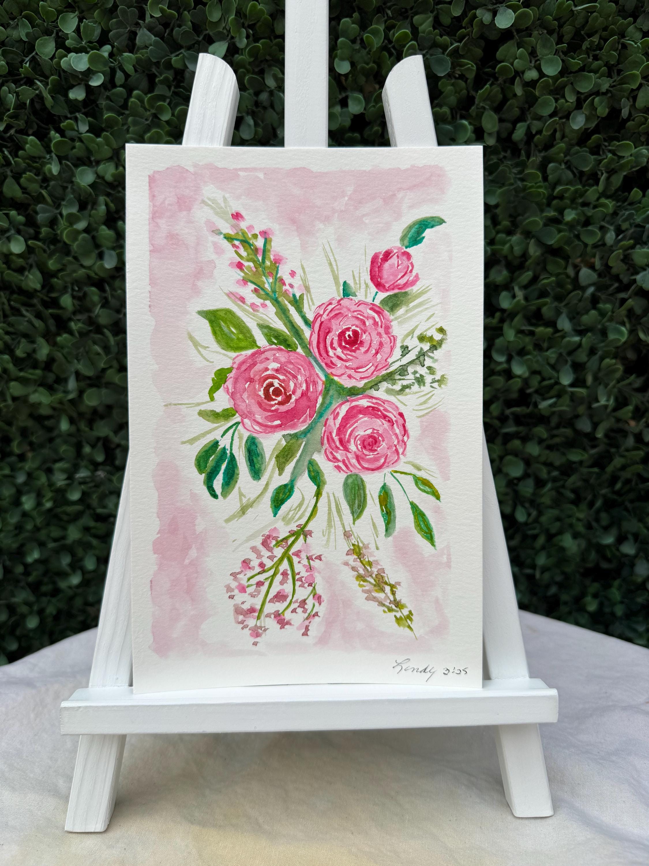 Pink Ranunculus Bouquet Original Watercolor – 6x9 Floral Wall Art, Mother’s Day Gift