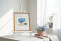 Abstract Blue Flowers in a Pink Bowl – Lifestyle Shot