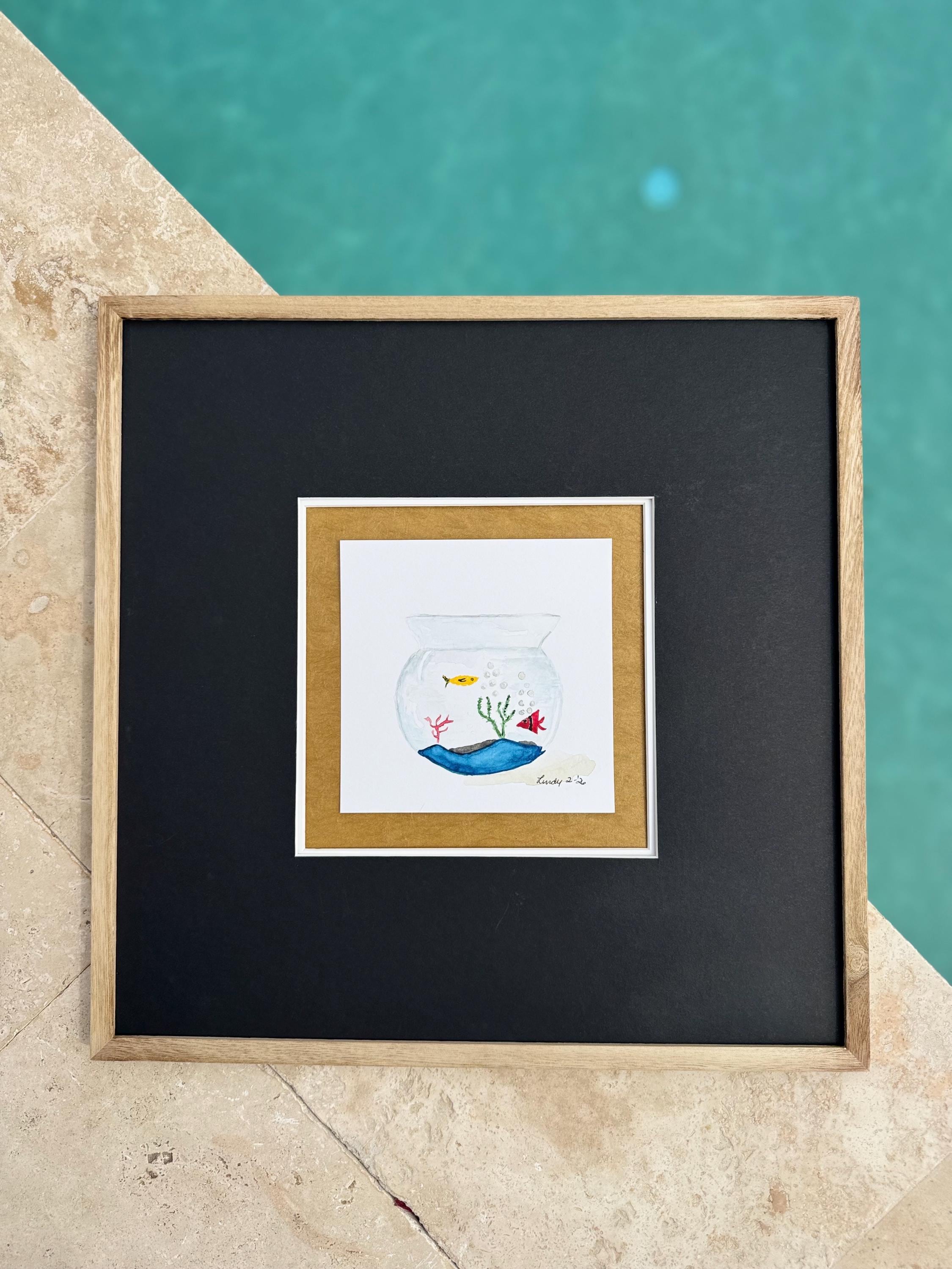 Murano Glass Fish Bowl Original Watercolor Painting – 6x6 Wall Art