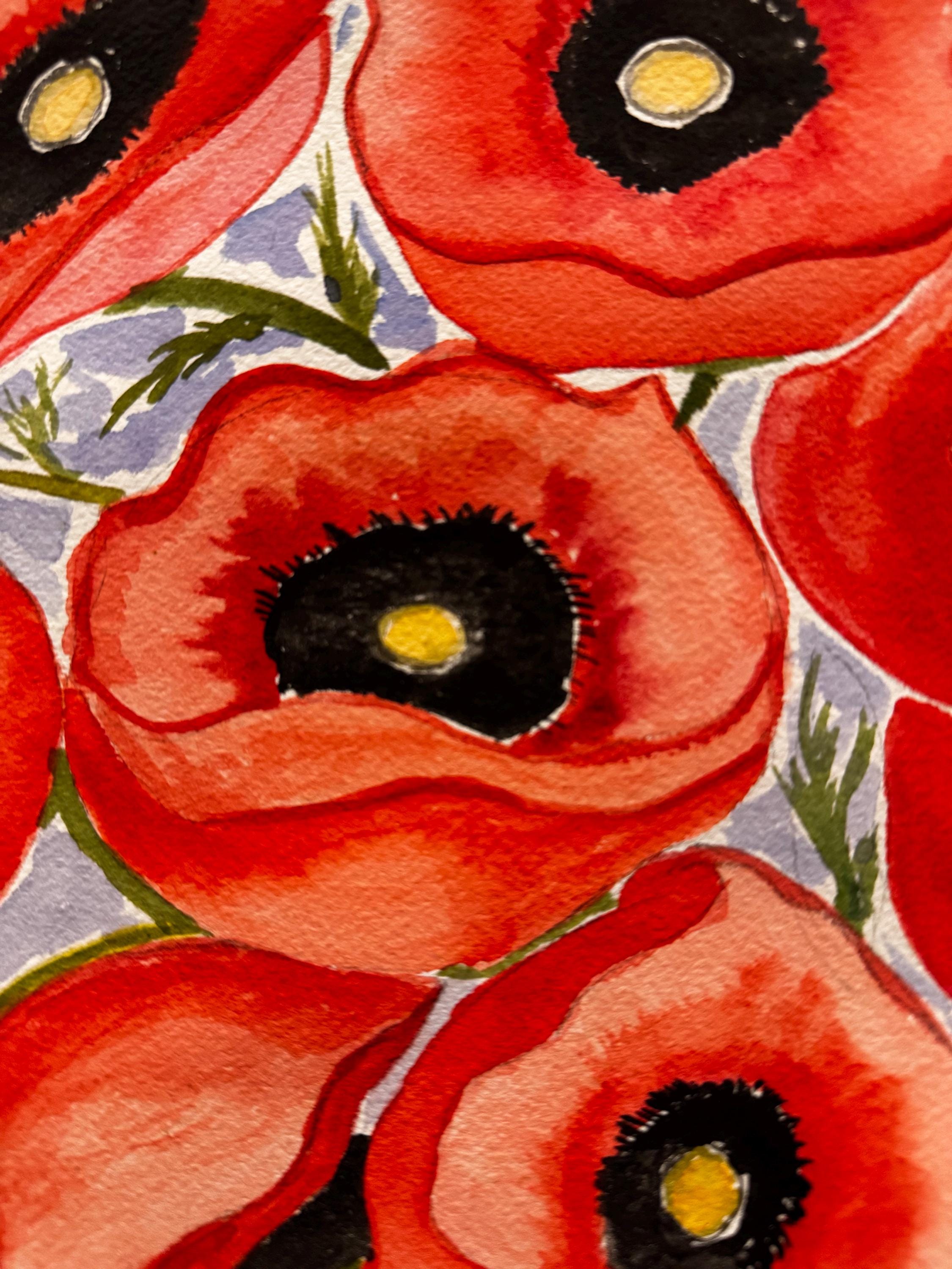 Red Poppies Original Watercolor Painting – 15x22 Large Floral Wall Art