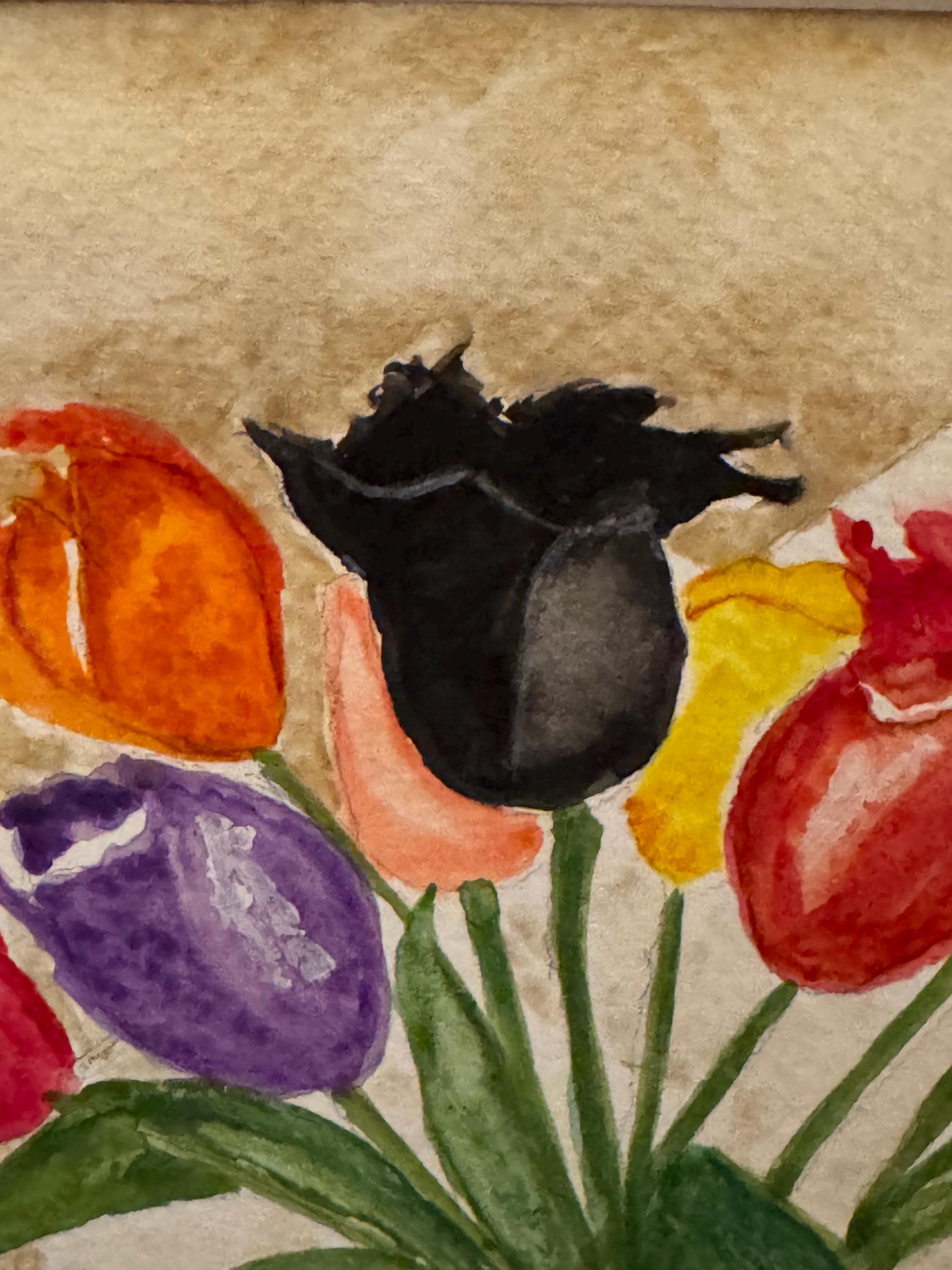 Tulips in Black Vase Original Watercolor Painting – 7x10 Floral Wall Art