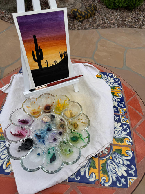 Arizona Desert Sunset Original Watercolor Painting – 6x9 Southwest Cactus Wall Art