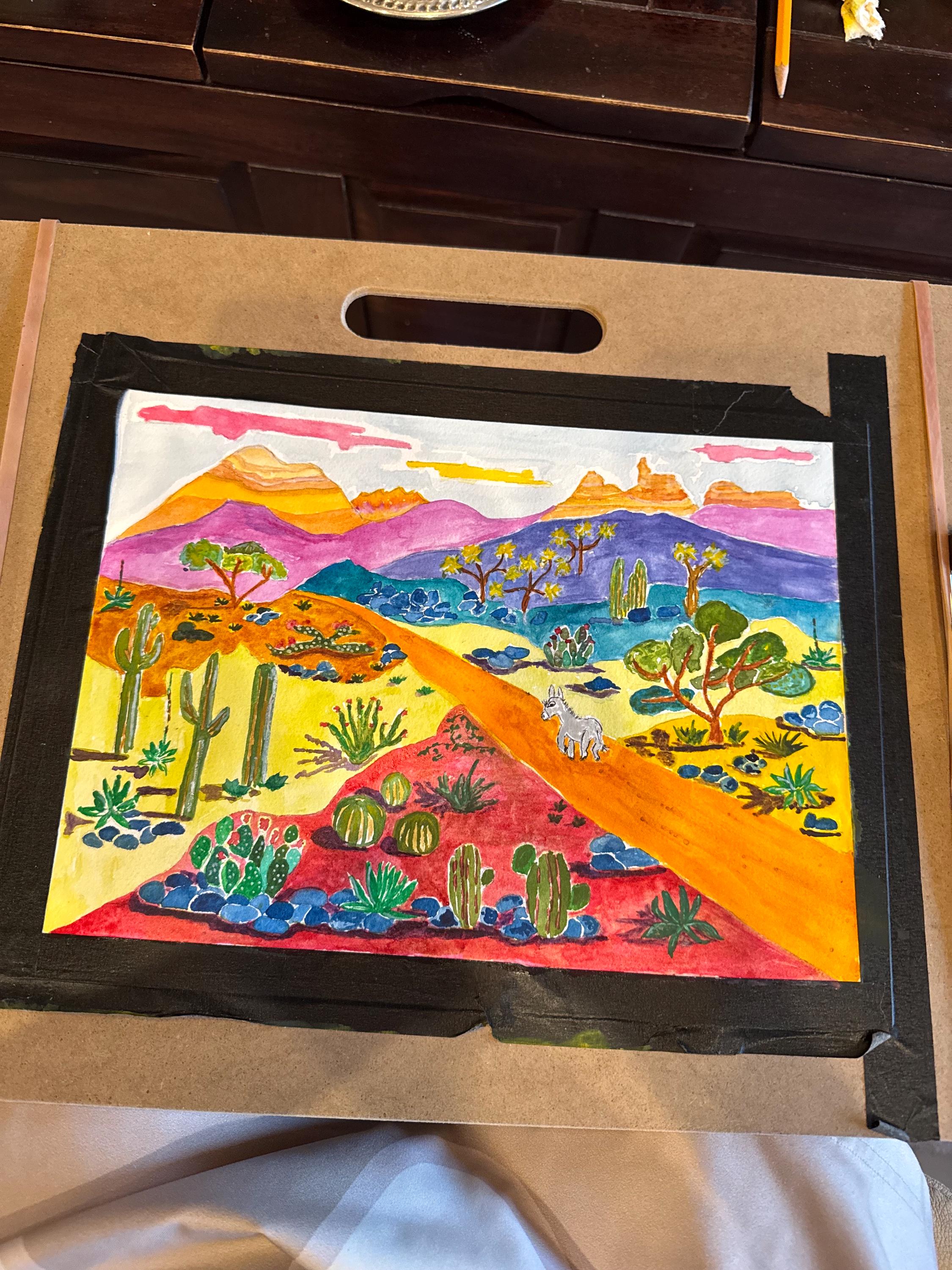 Desert Donkey Original Watercolor Painting – 9x12 Whimsical Southwest Wall Art