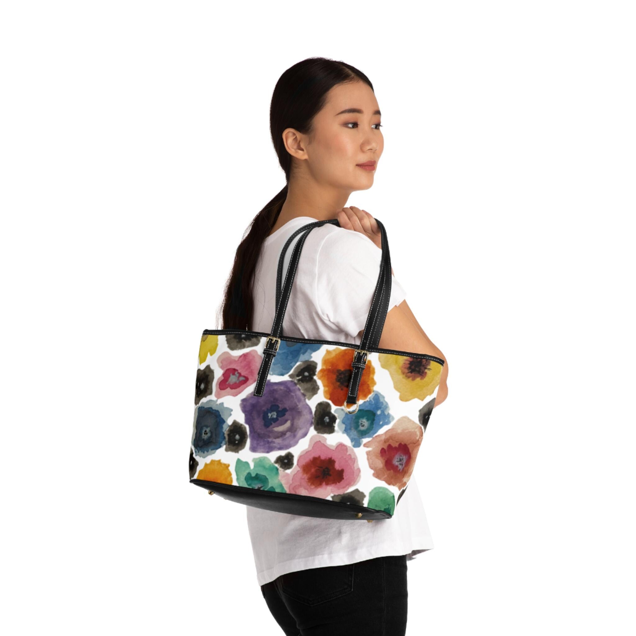 Chihuly-Inspired Floral PU Leather Shoulder Bag – Watercolor Art Tote, Gift for Her